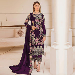 Purple Embroidered Georgette Pakistani Suit - Peachmode