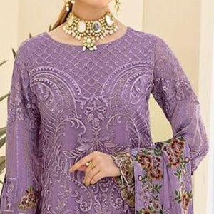 Purple Embroidered With Embellished Georgette Pakistani Suit - Peachmode