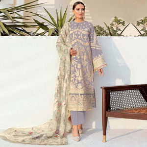 Purple Embroidered With Embellished Georgette Pakistani Suit - Peachmode