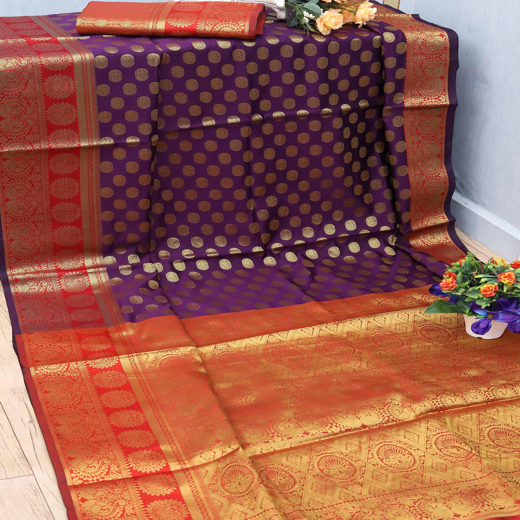 Purple Festive Embroidered Kota Banarasi Art Silk Saree - Peachmode