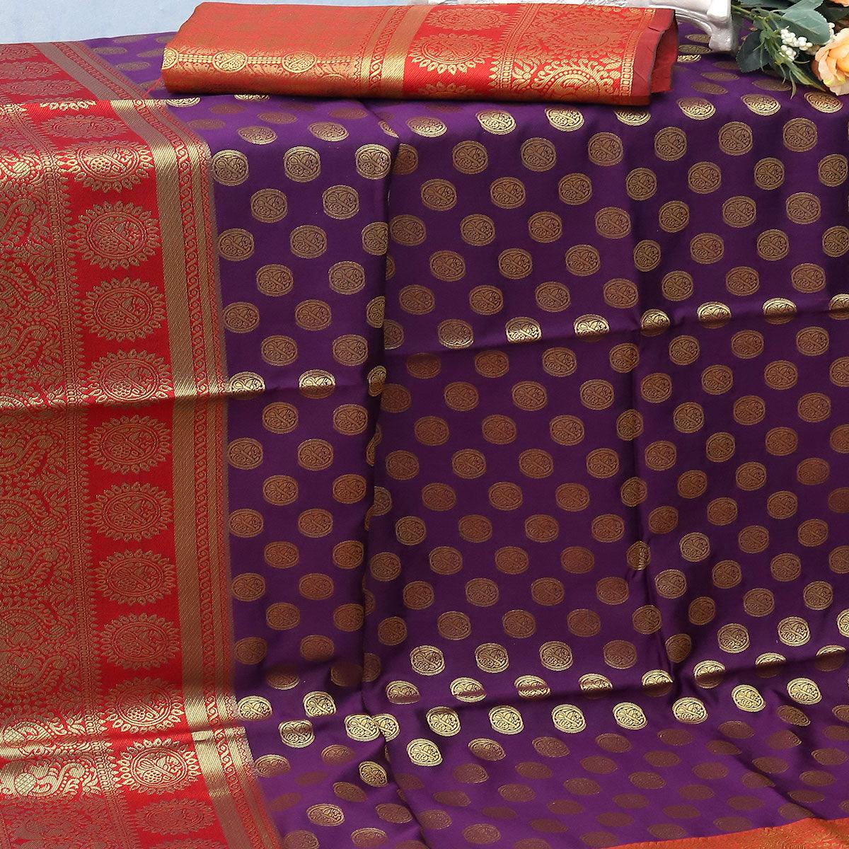 Purple Festive Embroidered Kota Banarasi Art Silk Saree - Peachmode