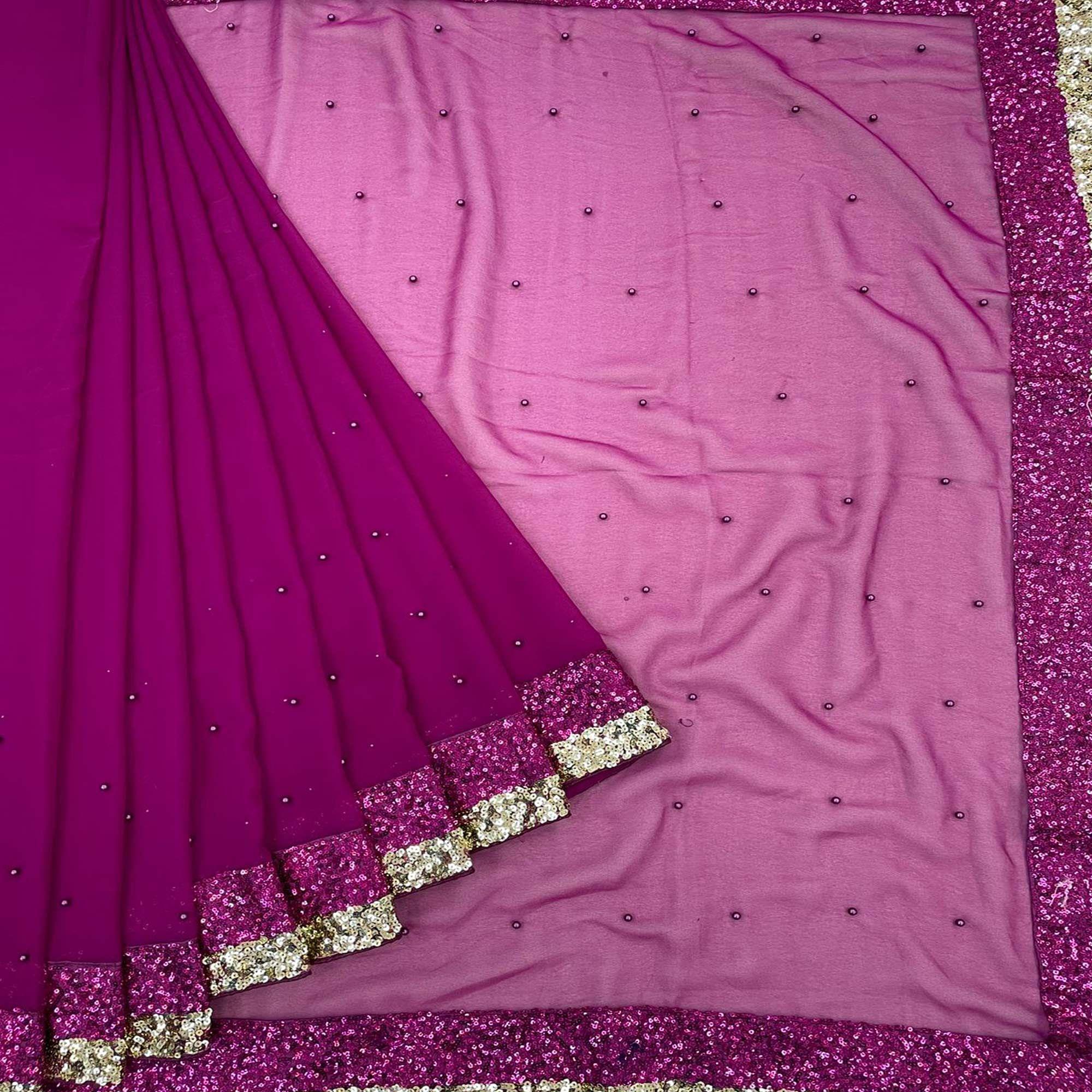 Purple Festive Wear Embellished Georgette Saree - Peachmode