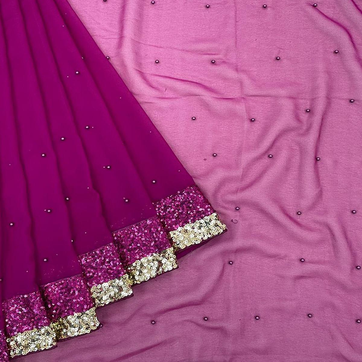 Purple Festive Wear Embellished Georgette Saree - Peachmode