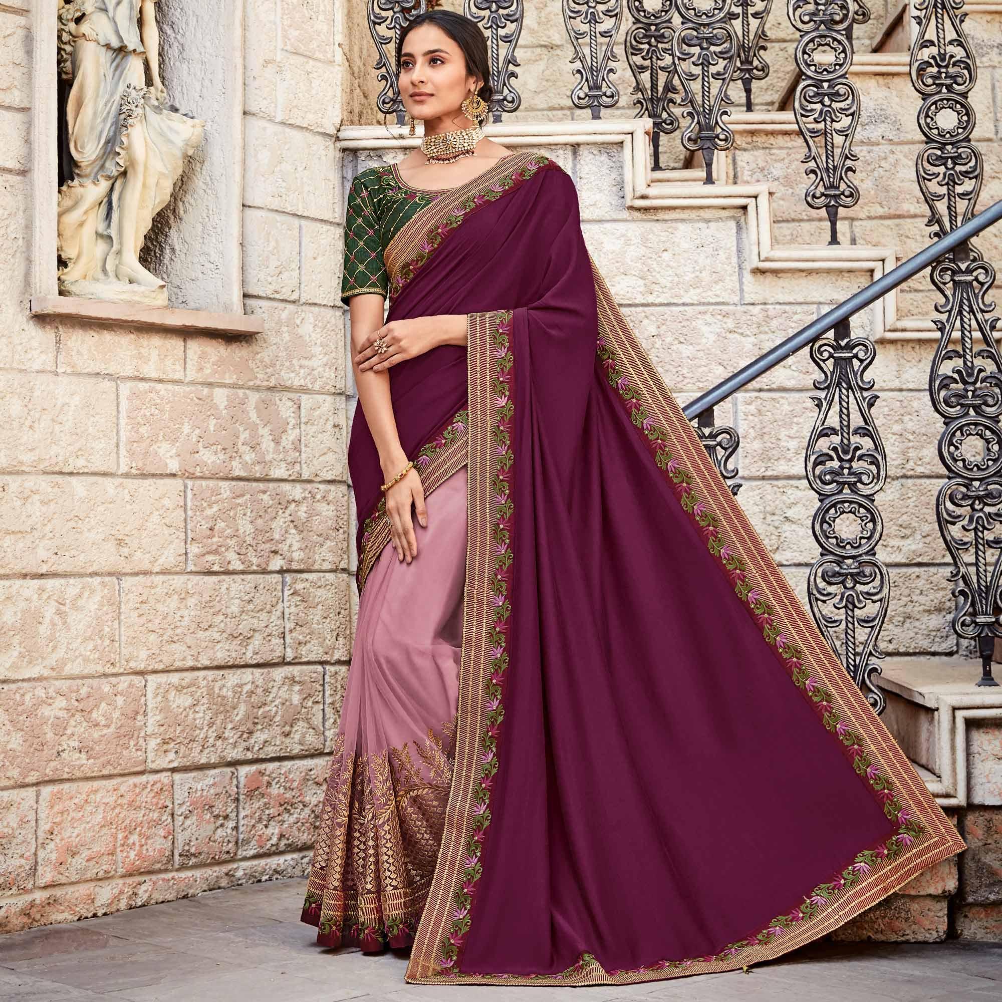 Purple Festive Wear Embroidered Art Silk Saree - Peachmode
