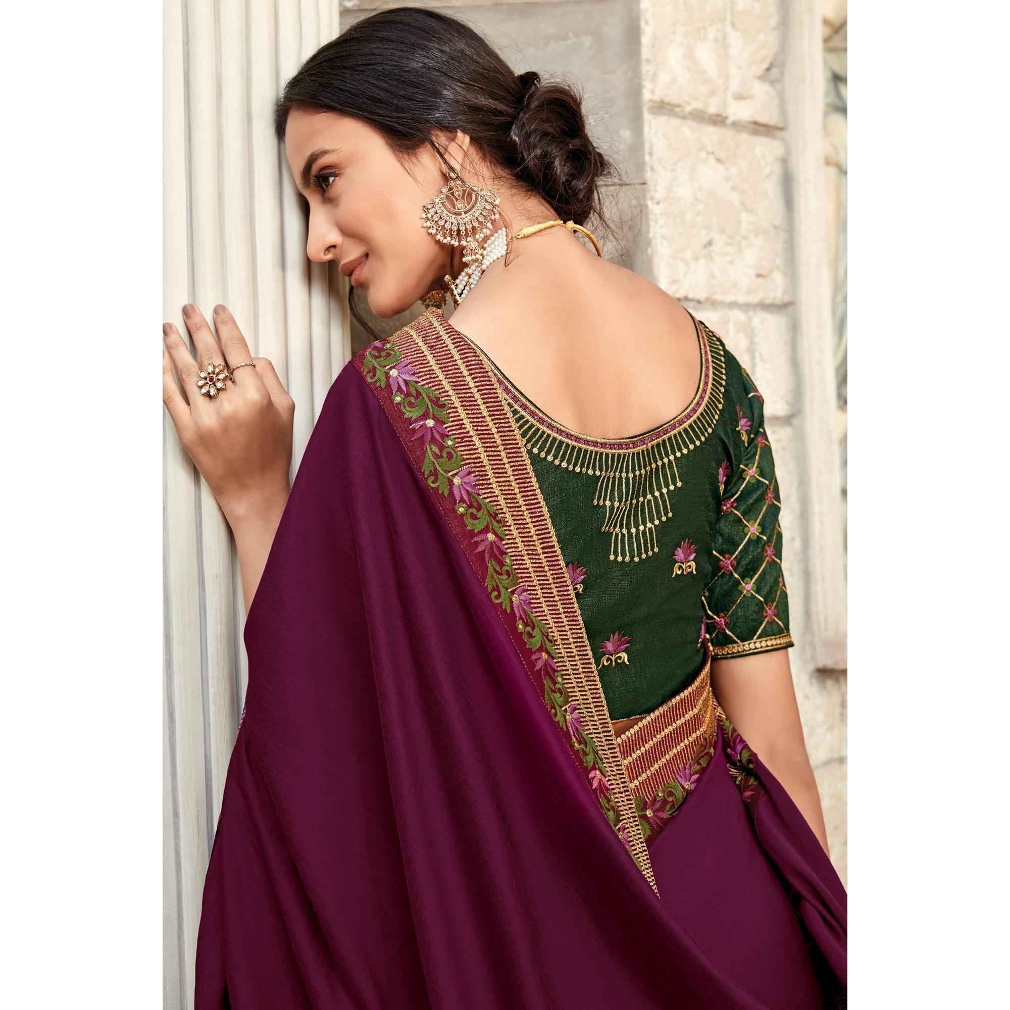Purple Festive Wear Embroidered Art Silk Saree - Peachmode