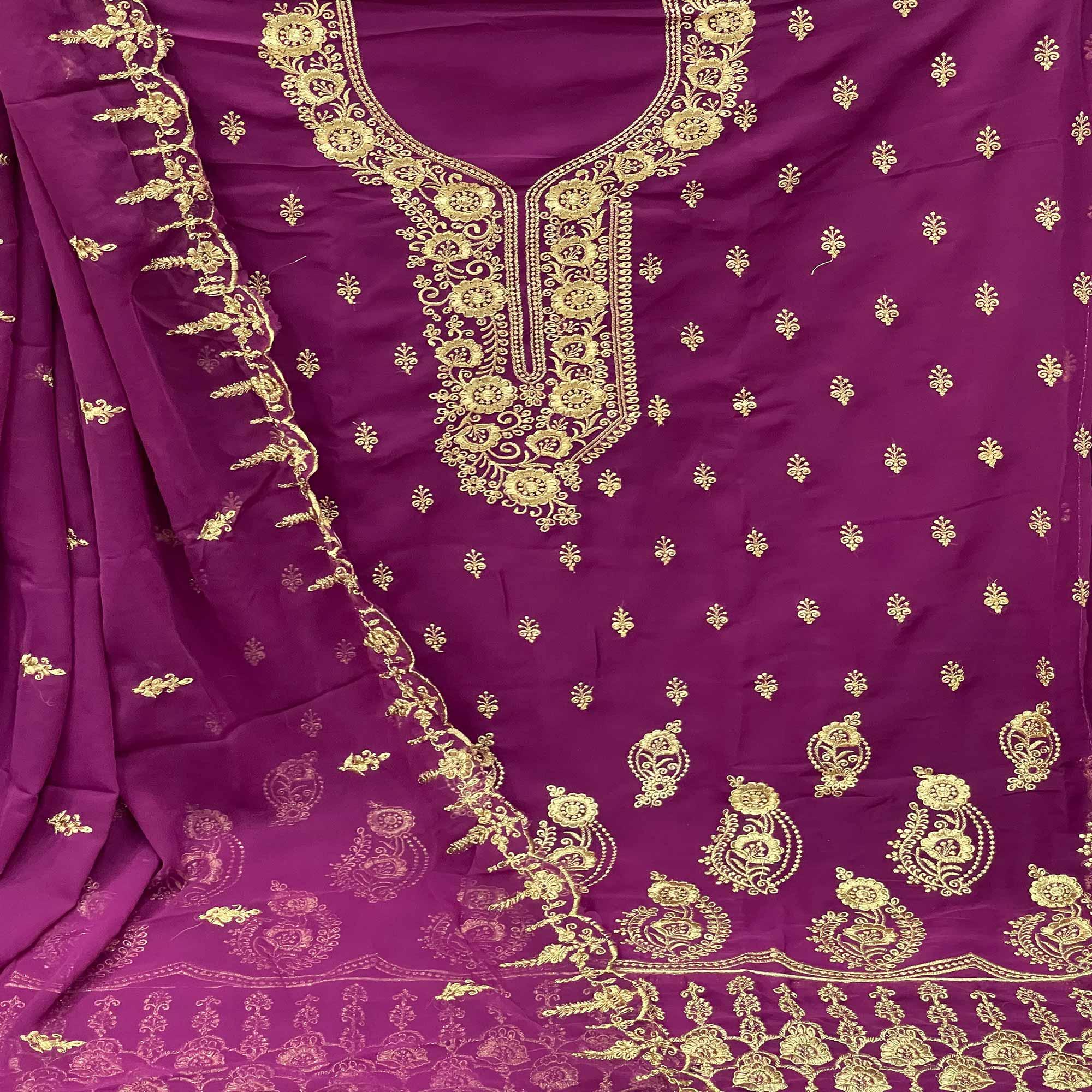 Purple Festive Wear Floral Embroidered Georgette Dress Material - Peachmode
