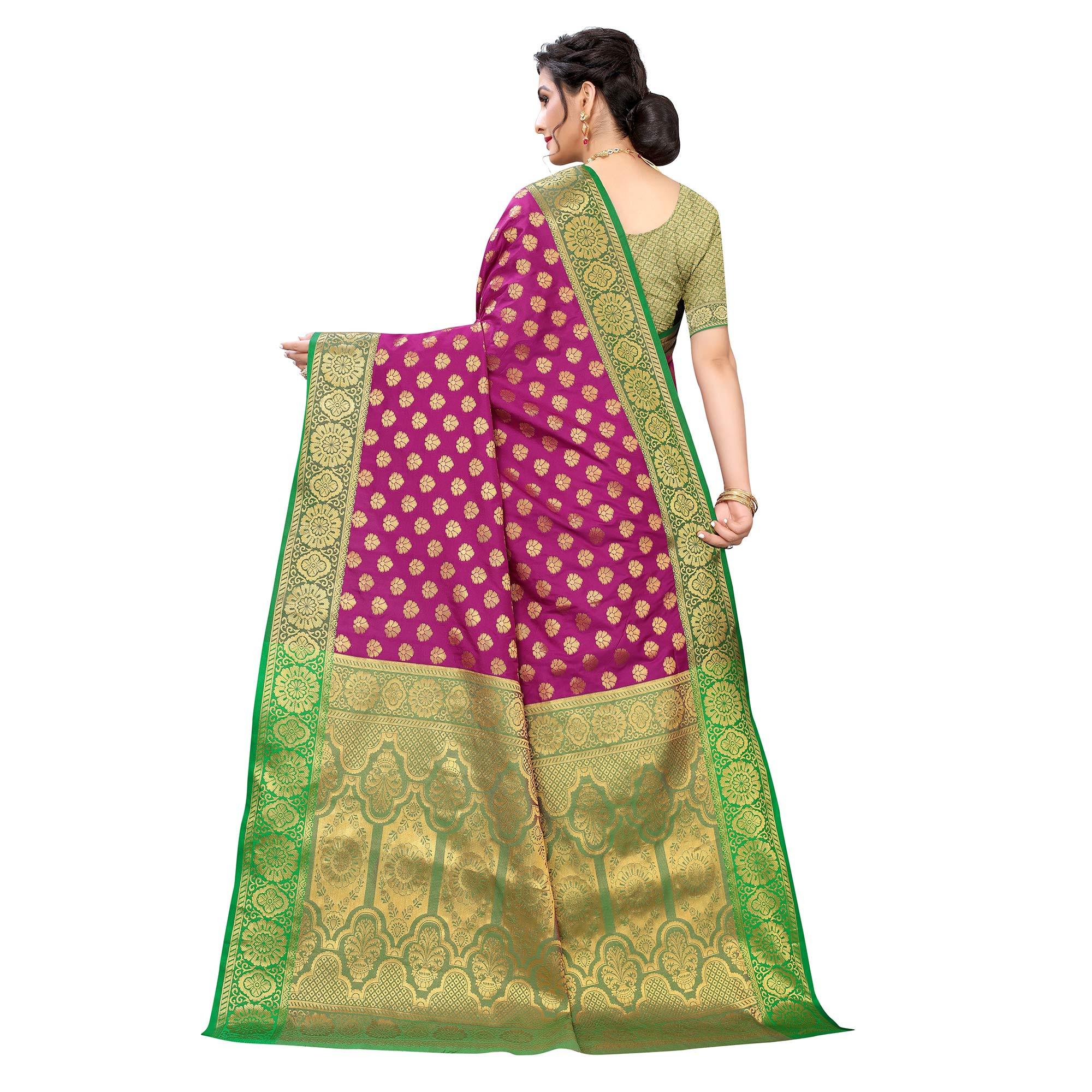 Purple Festive Wear Jari Woven Heavy Silk Saree - Peachmode