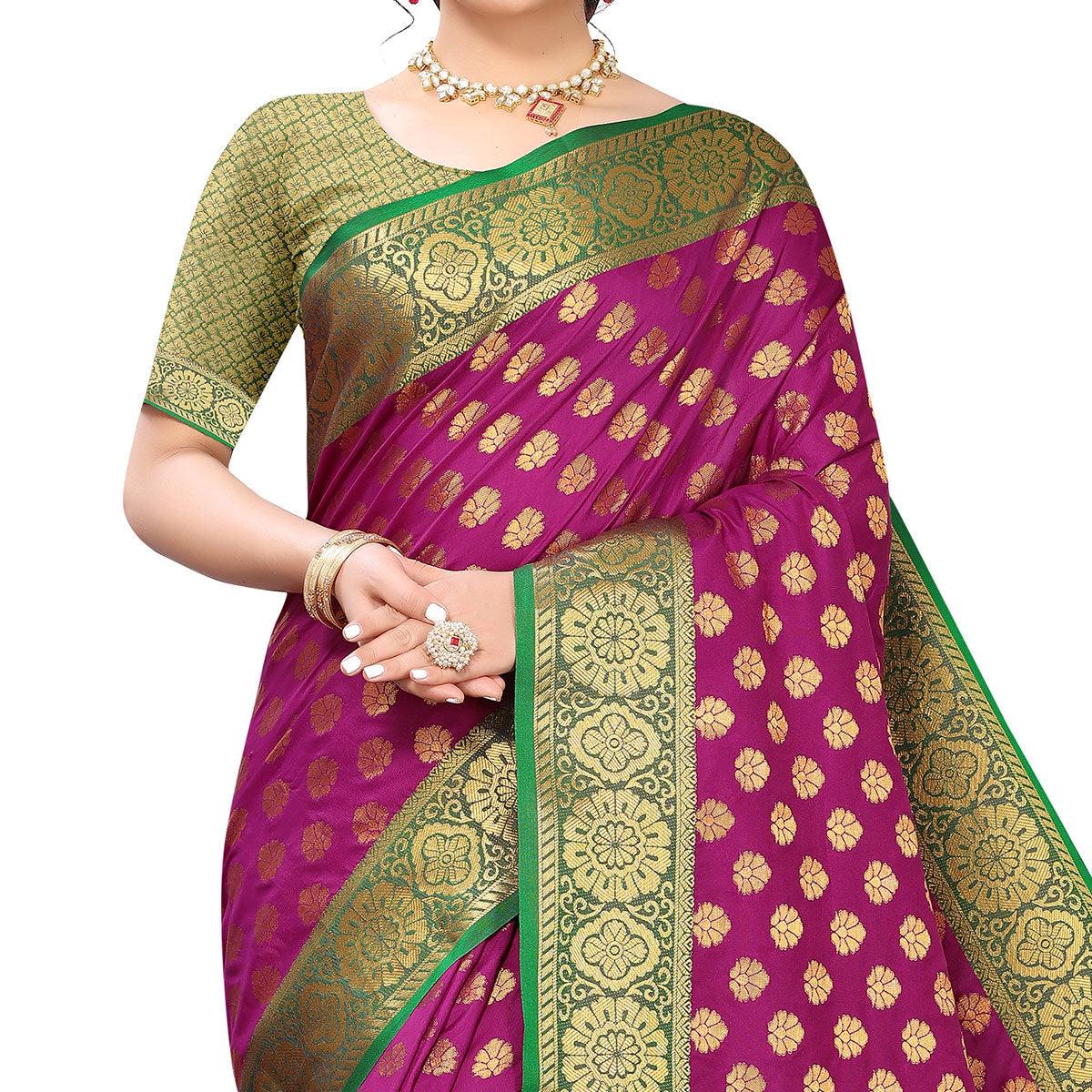 Purple Festive Wear Jari Woven Heavy Silk Saree - Peachmode