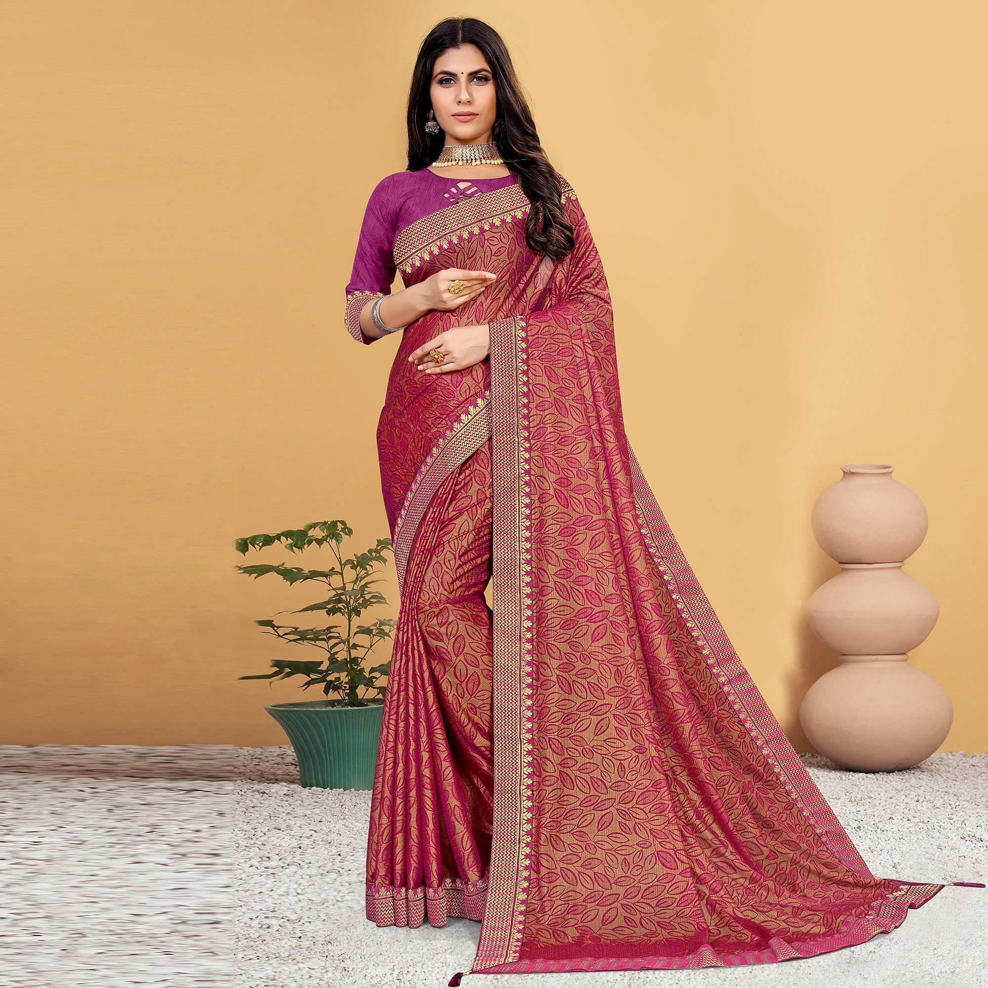 Purple Festive Wear Printed Art Silk Saree - Peachmode