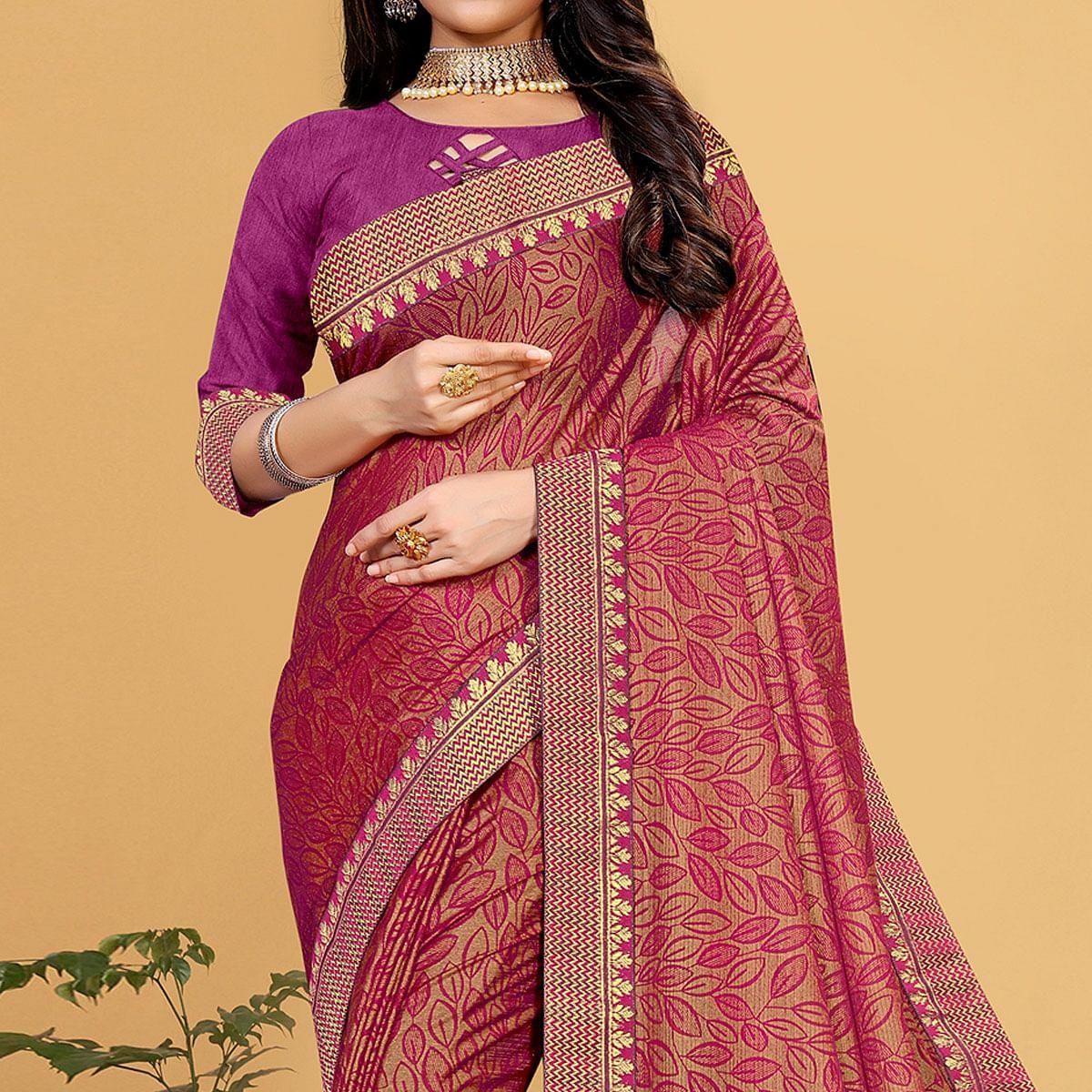 Purple Festive Wear Printed Art Silk Saree - Peachmode