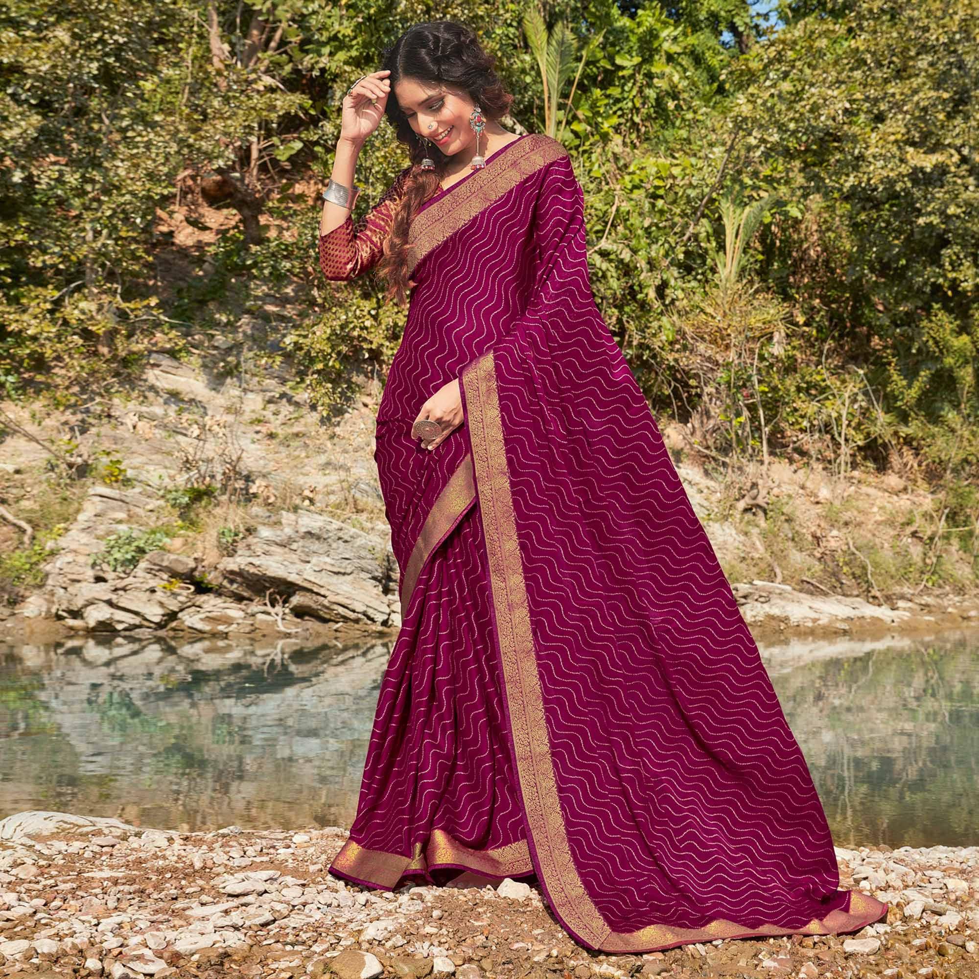 Purple Festive Wear Printed Silk Saree - Peachmode
