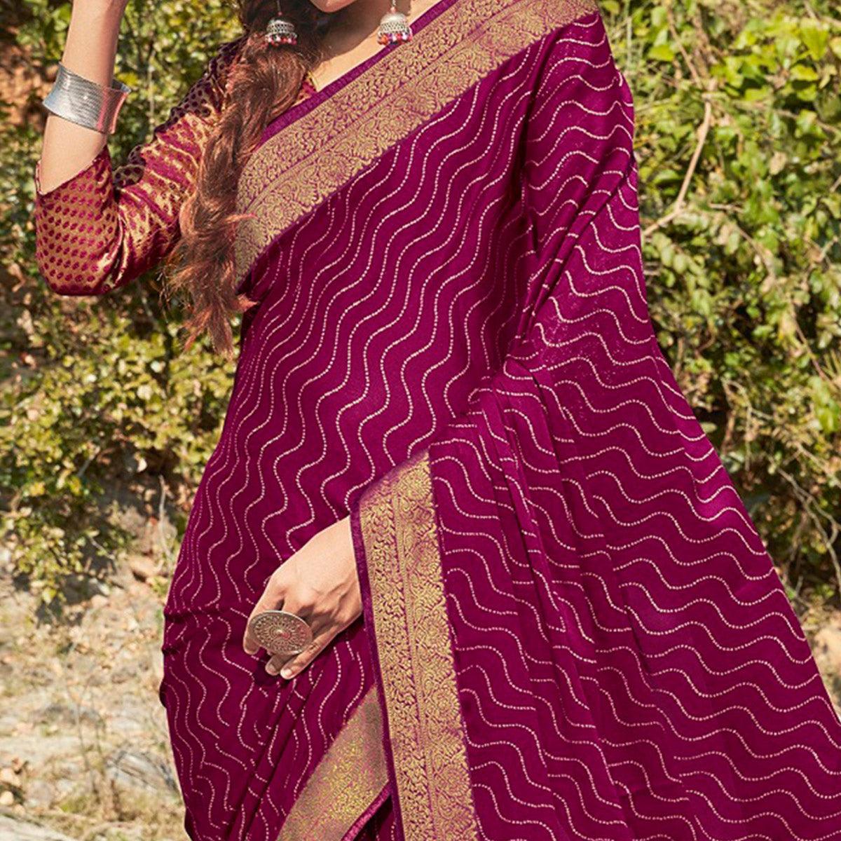 Purple Festive Wear Printed Silk Saree - Peachmode