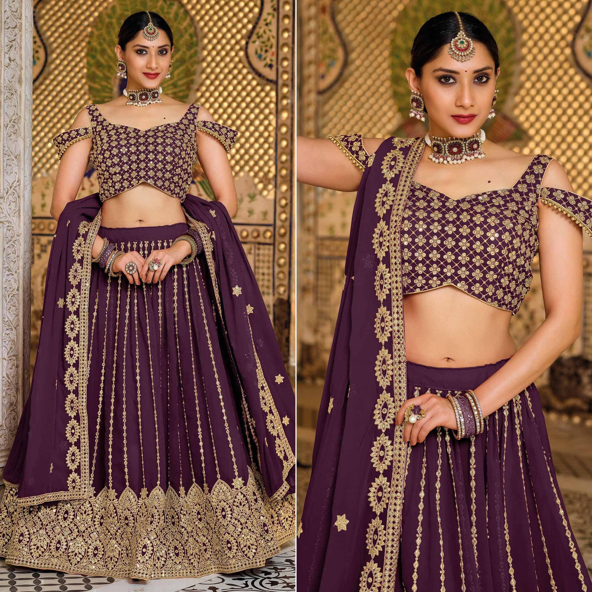 Purple Festive Wear Sequence Embroidered Georgette Lehenga Choli - Peachmode