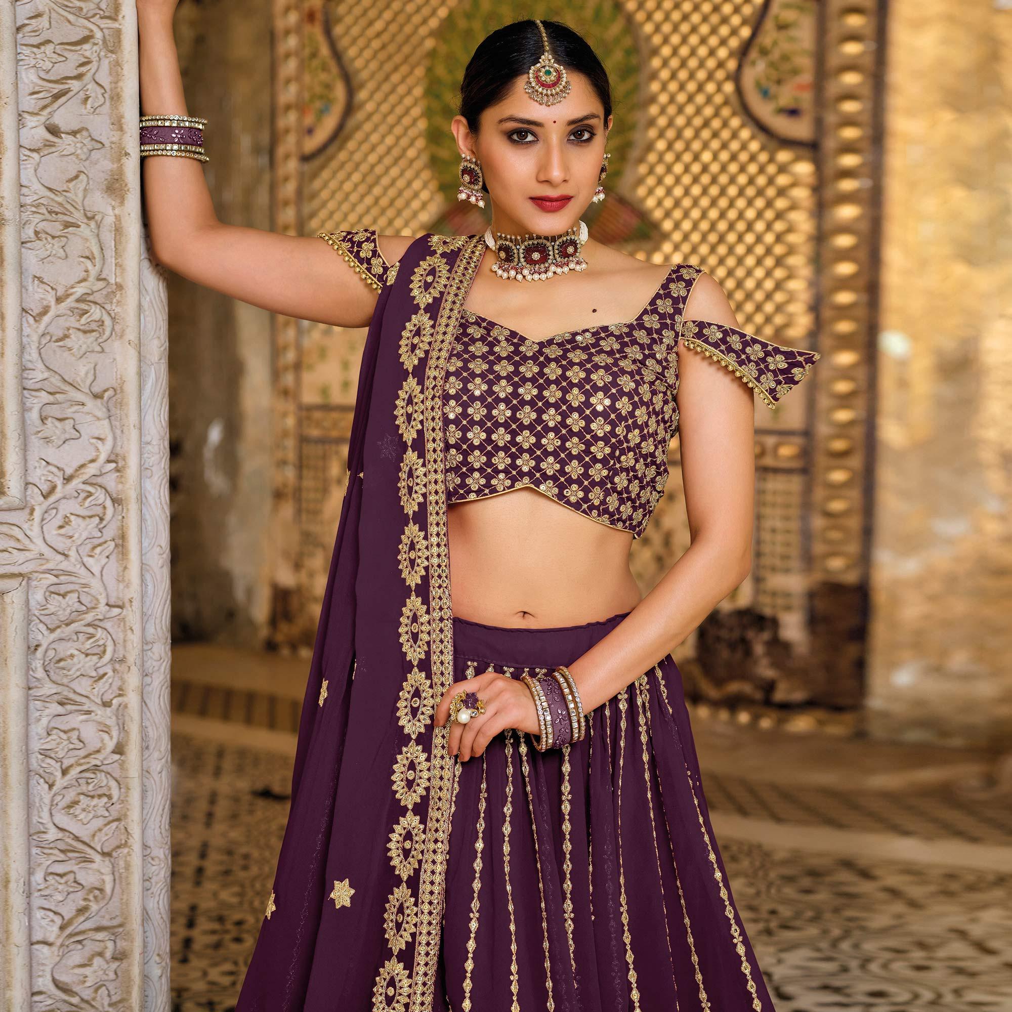 Purple Festive Wear Sequence Embroidered Georgette Lehenga Choli - Peachmode