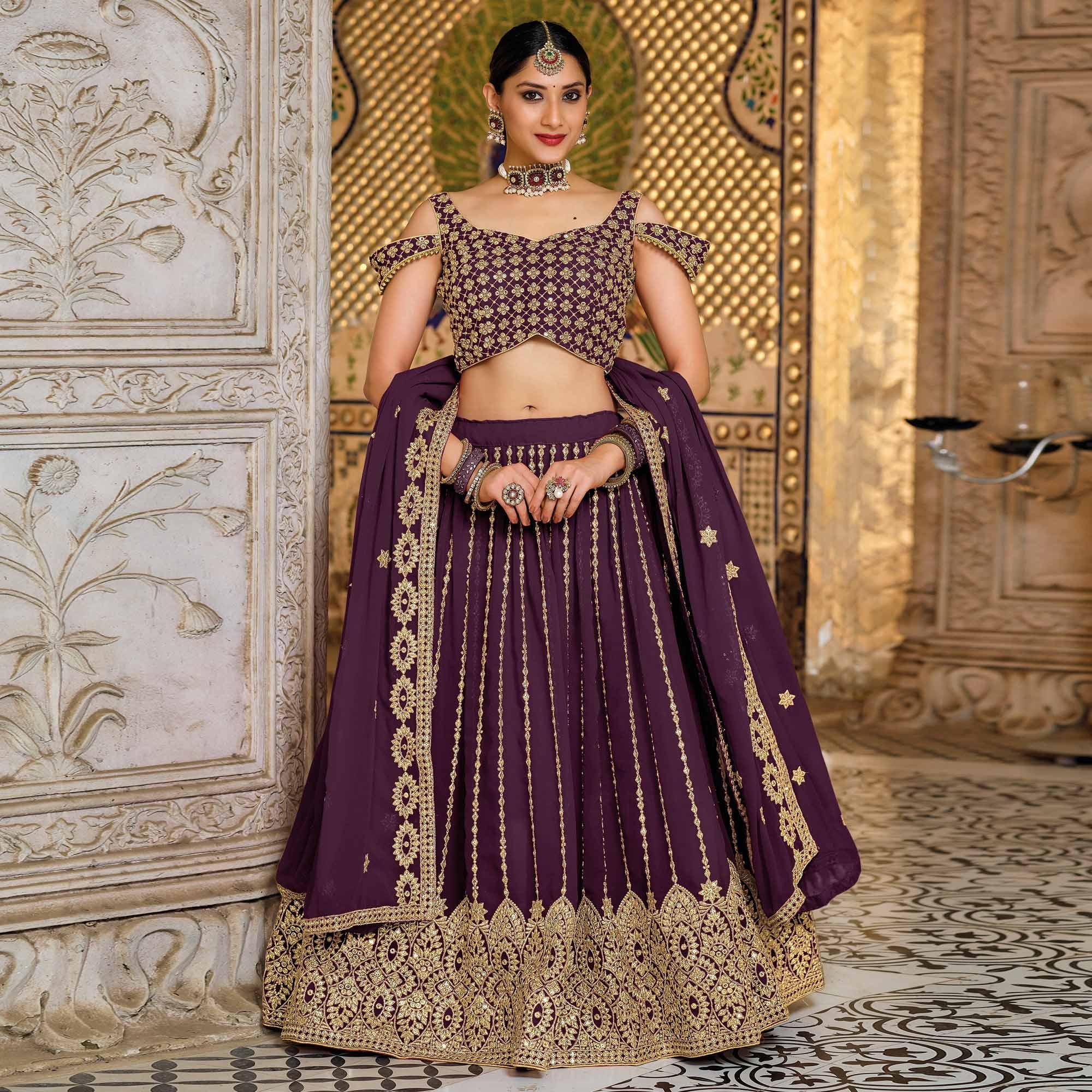 Purple Festive Wear Sequence Embroidered Georgette Lehenga Choli - Peachmode