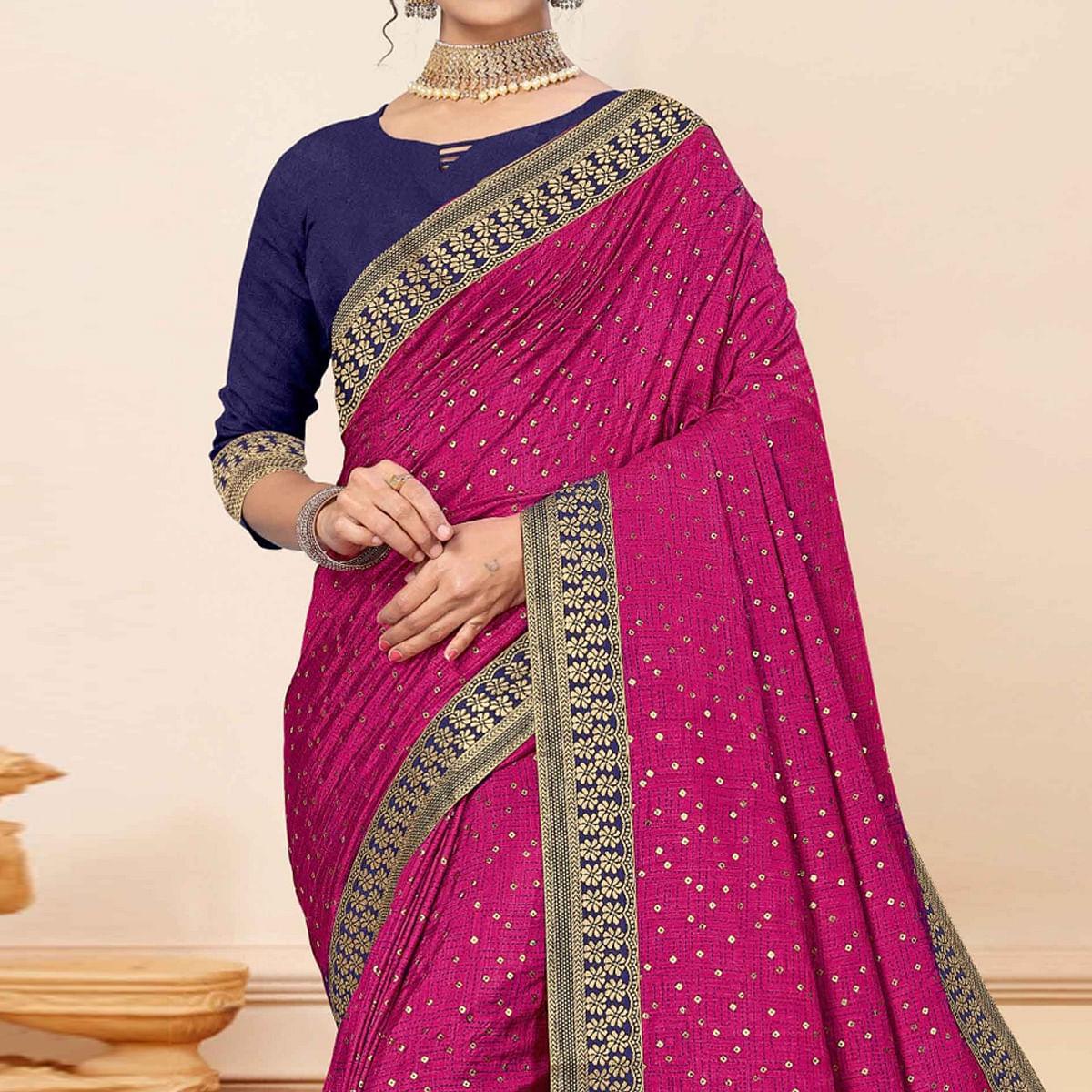 Purple Festive Wear Sequence Embroidered Vichitra Silk Saree - Peachmode
