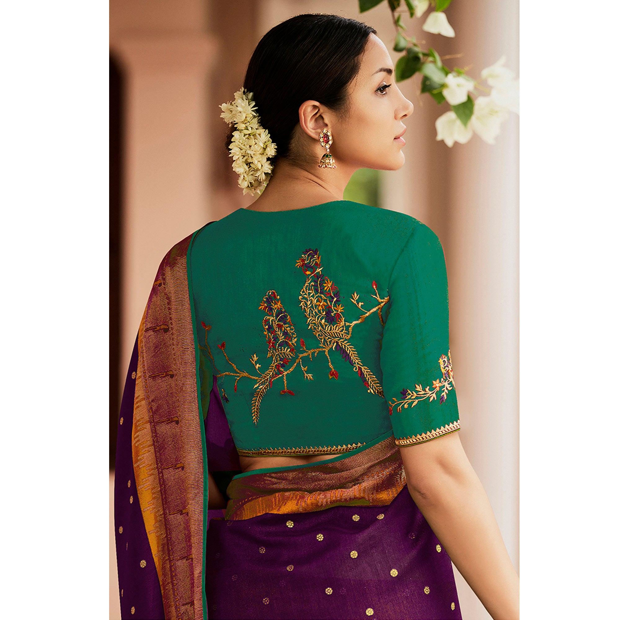 Purple Festive Wear Woven & Printed Paithani Silk Saree - Peachmode