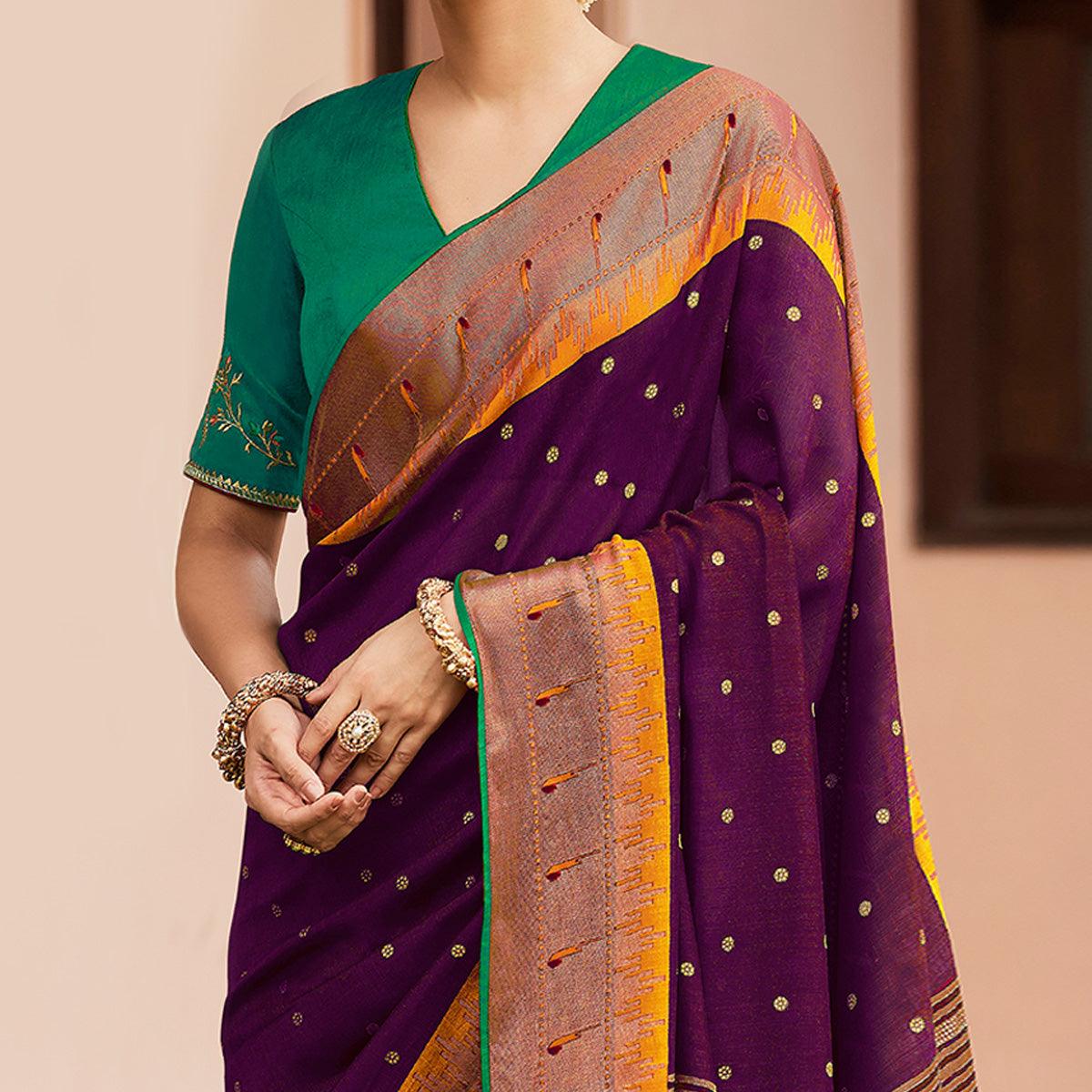 Purple Festive Wear Woven & Printed Paithani Silk Saree - Peachmode
