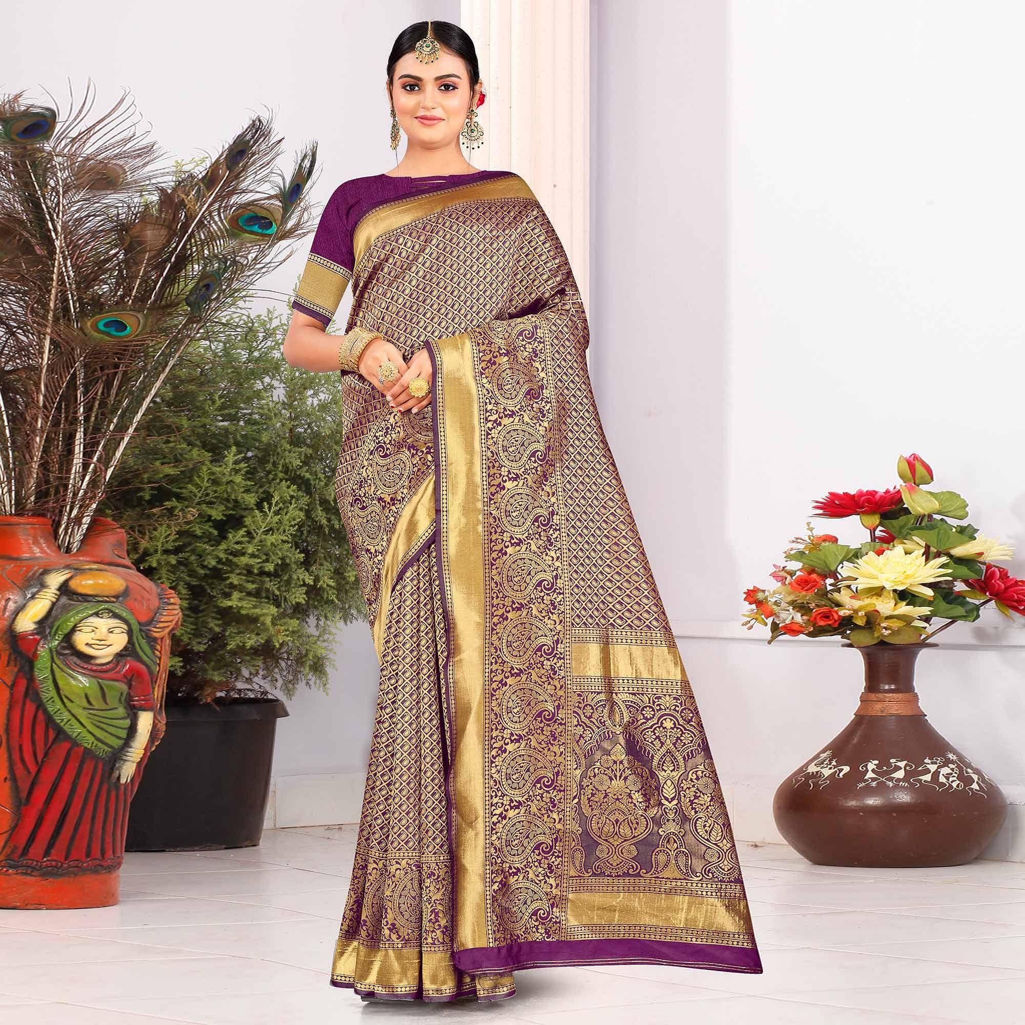Purple Festive Wear Woven Art Silk Saree - Peachmode
