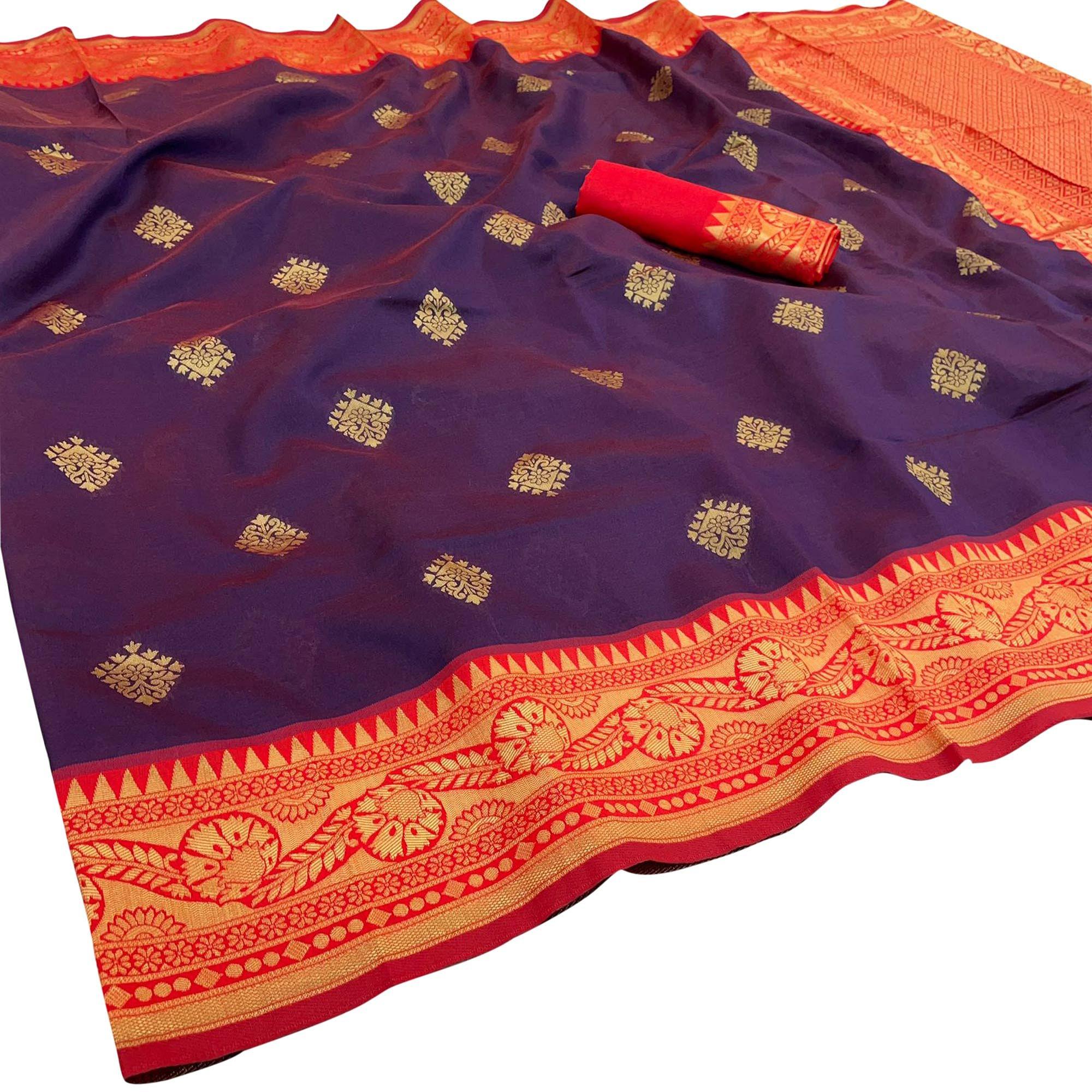 Purple Festive Wear Woven Art Silk Saree - Peachmode