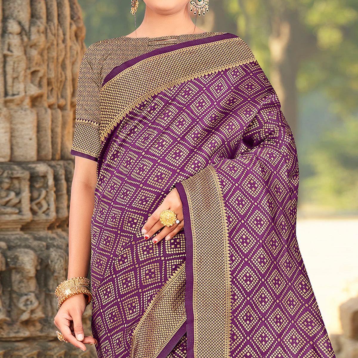 Purple Festive Wear Woven Art Silk Saree - Peachmode