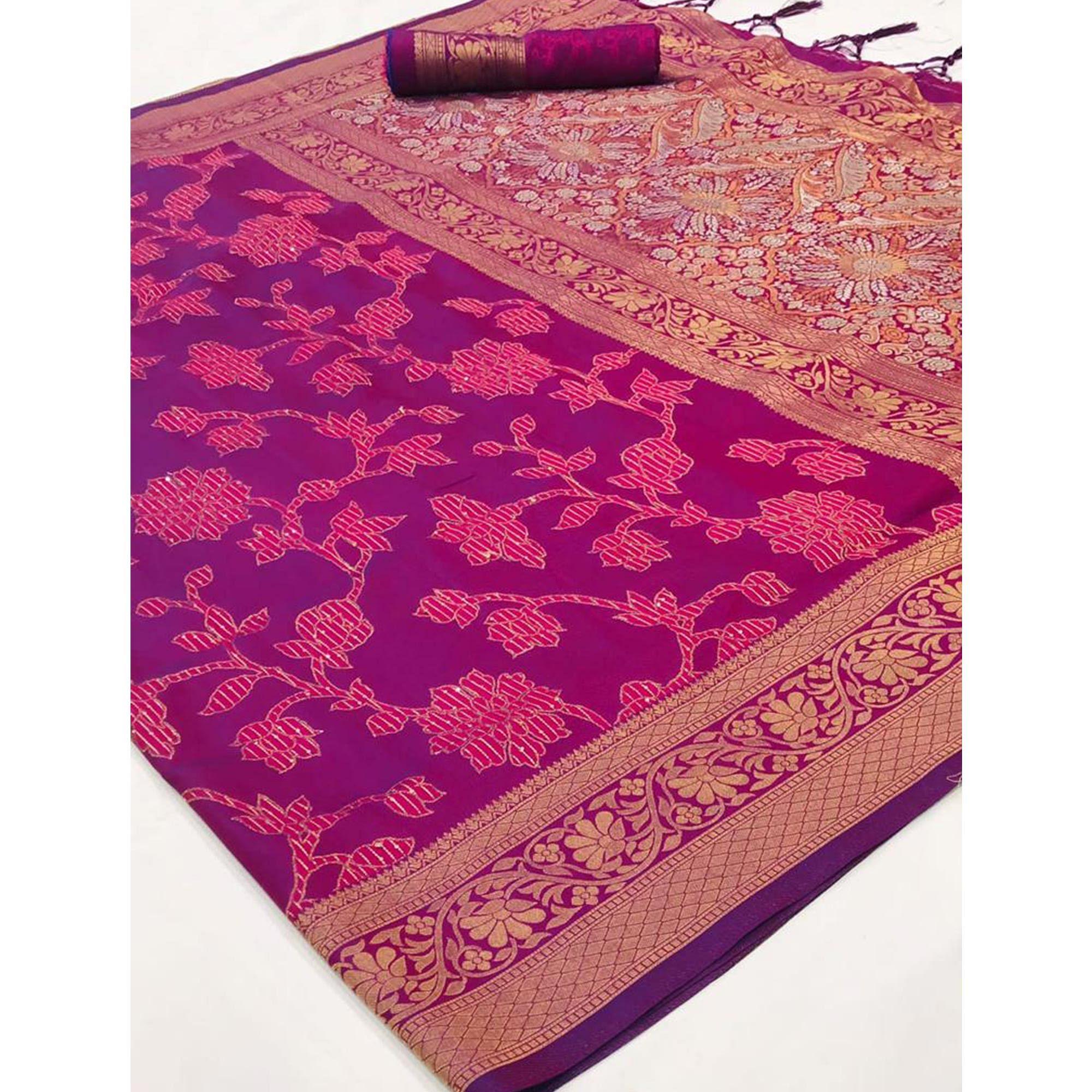 Purple Festive Wear Woven Art Silk Saree With Tassels - Peachmode
