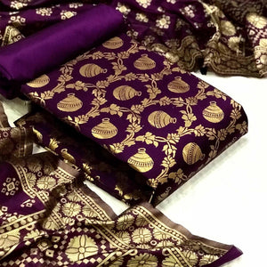 Purple Festive Wear Woven Banarasi Silk Dress Material - Peachmode