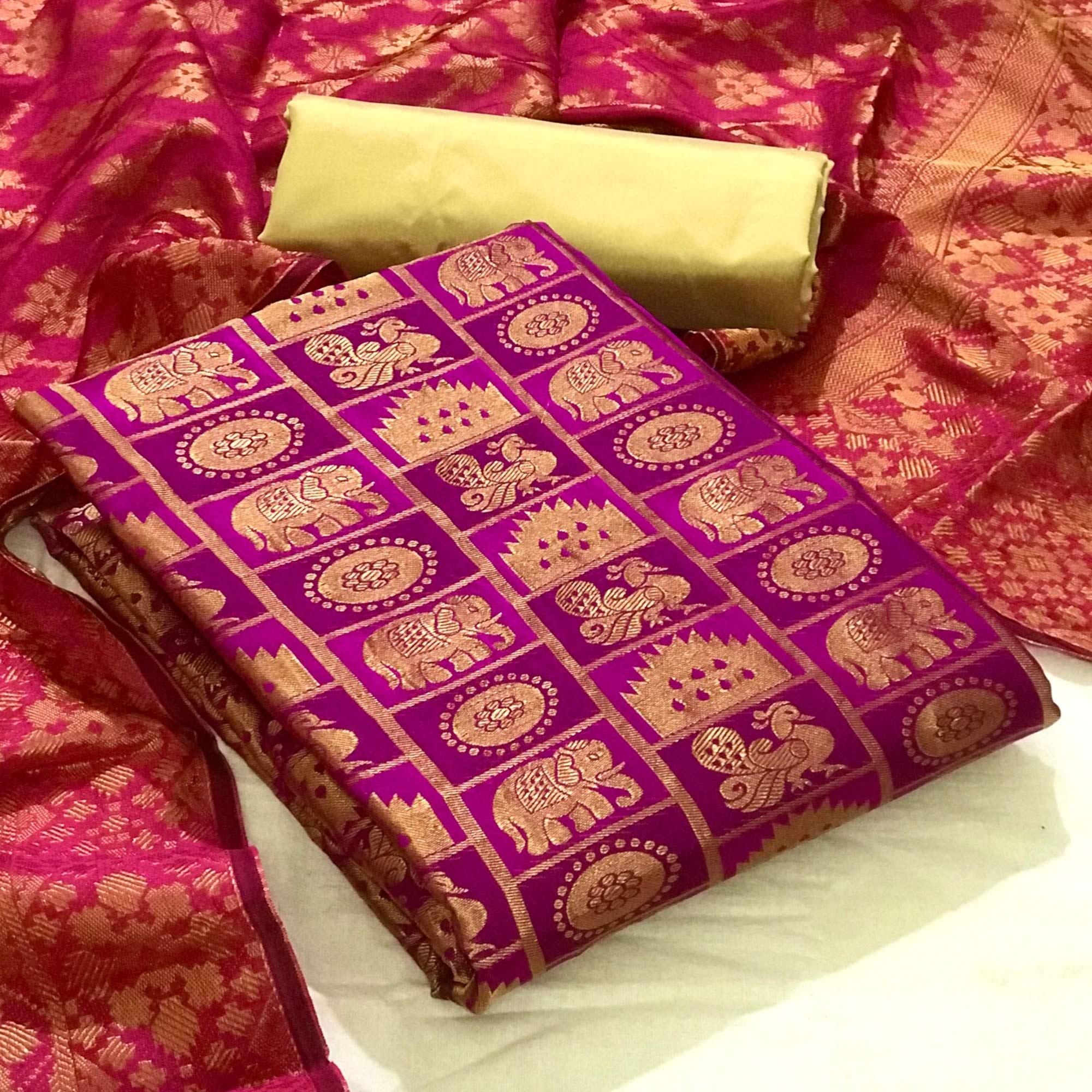 Purple Festive Wear Woven Banarasi Silk Dress Material - Peachmode