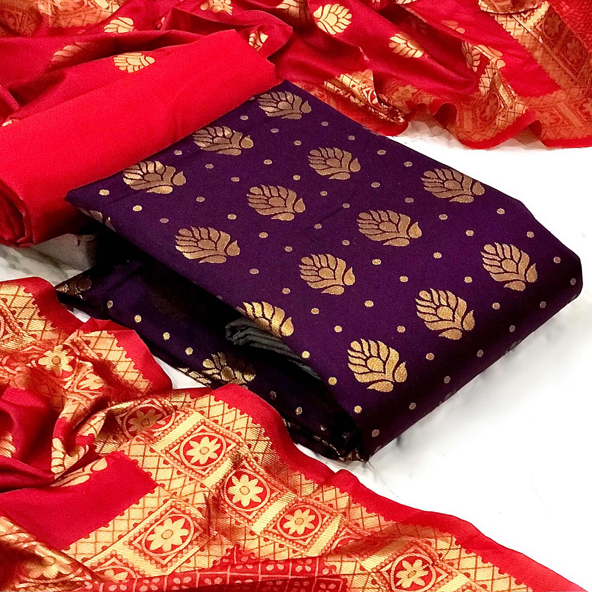 Purple Festive Wear Woven Banarasi Silk Dress Material - Peachmode