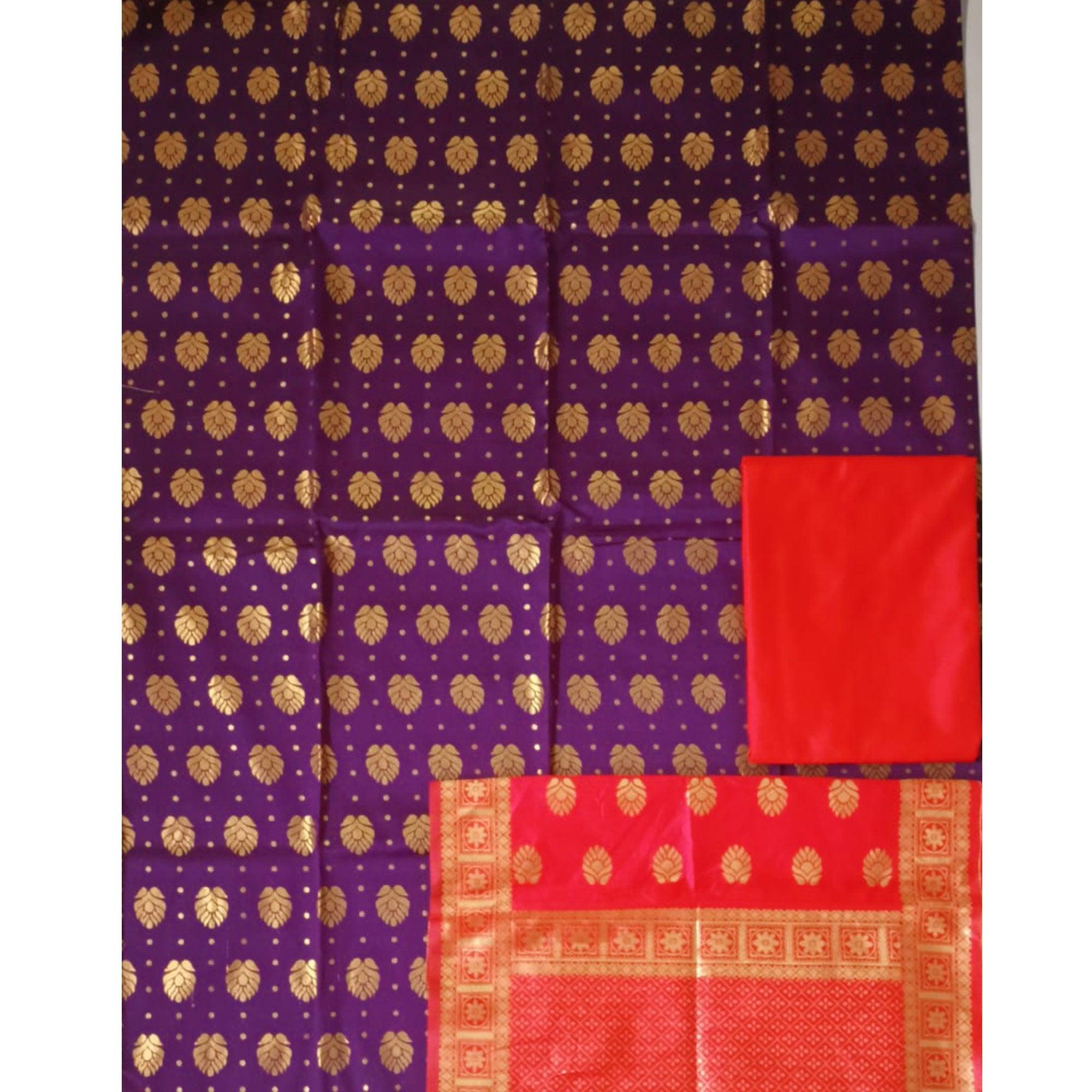 Purple Festive Wear Woven Banarasi Silk Dress Material - Peachmode