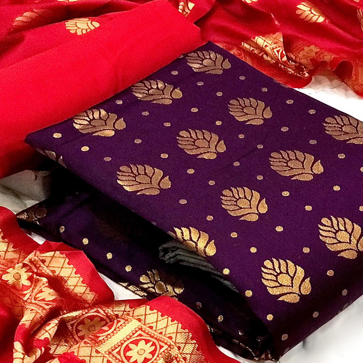 Purple Festive Wear Woven Banarasi Silk Dress Material - Peachmode