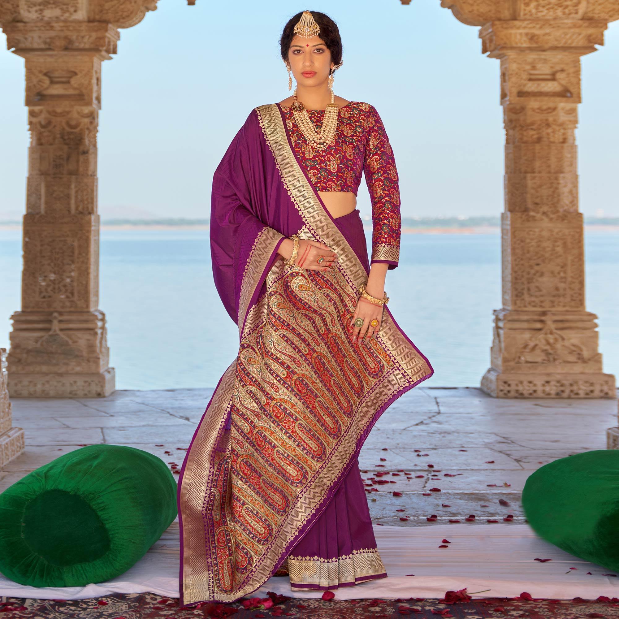 Purple Festive Wear Woven Banarasi Silk Saree - Peachmode