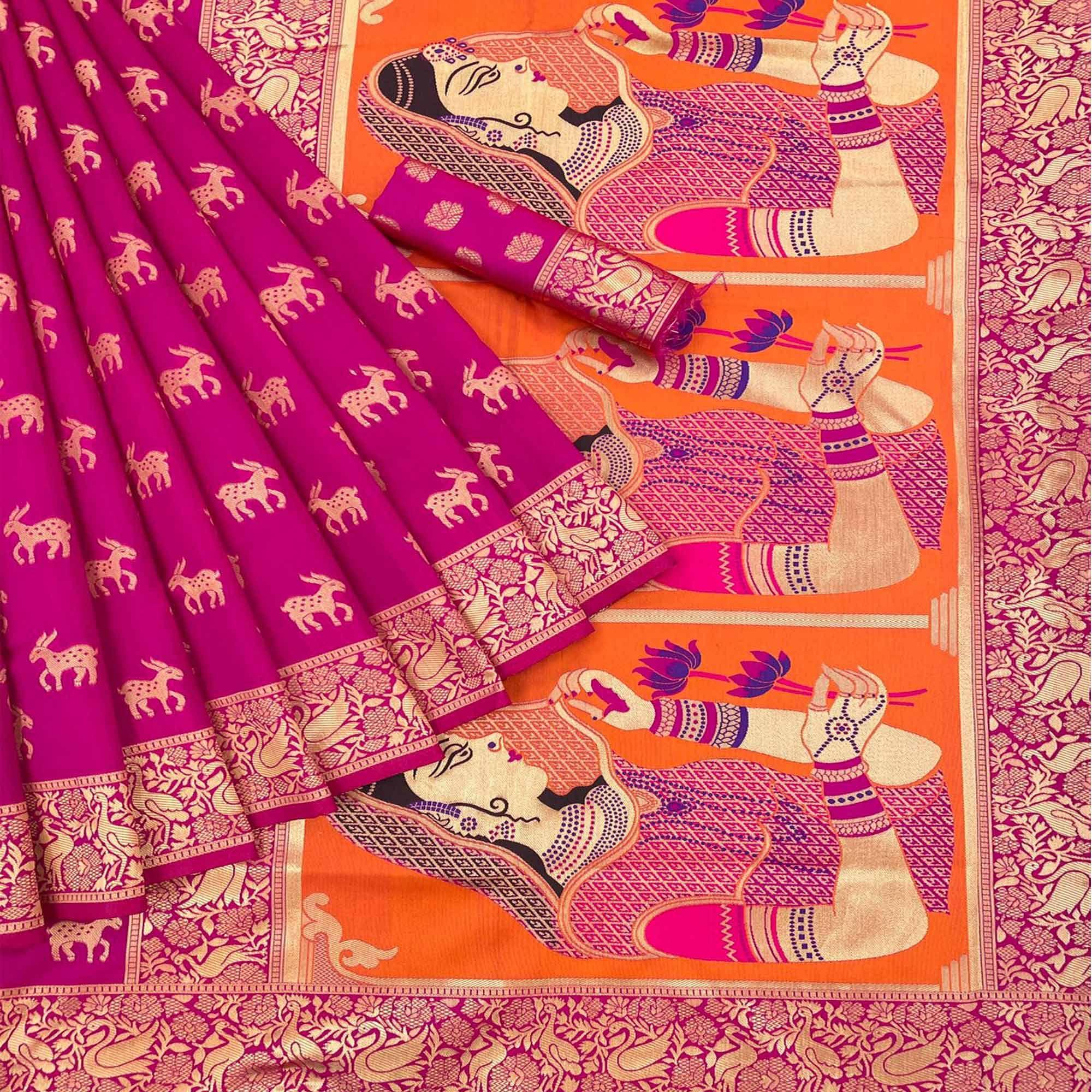 Purple Festive Wear Woven Banarasi Silk Saree - Peachmode