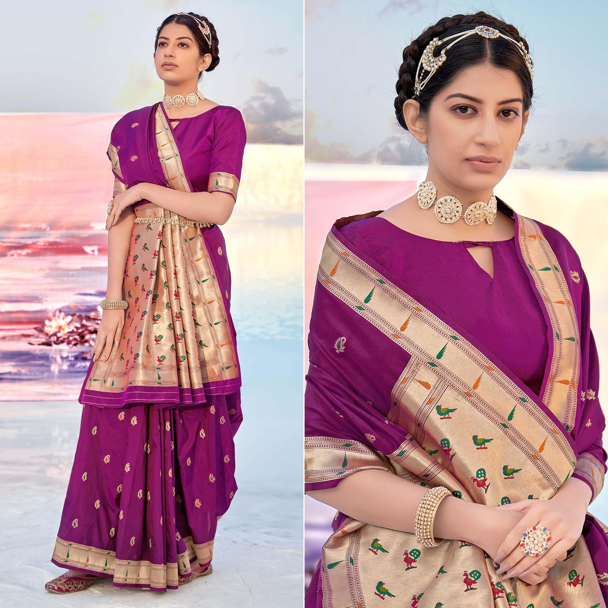 Purple Festive Wear Woven Banarasi Silk Saree - Peachmode