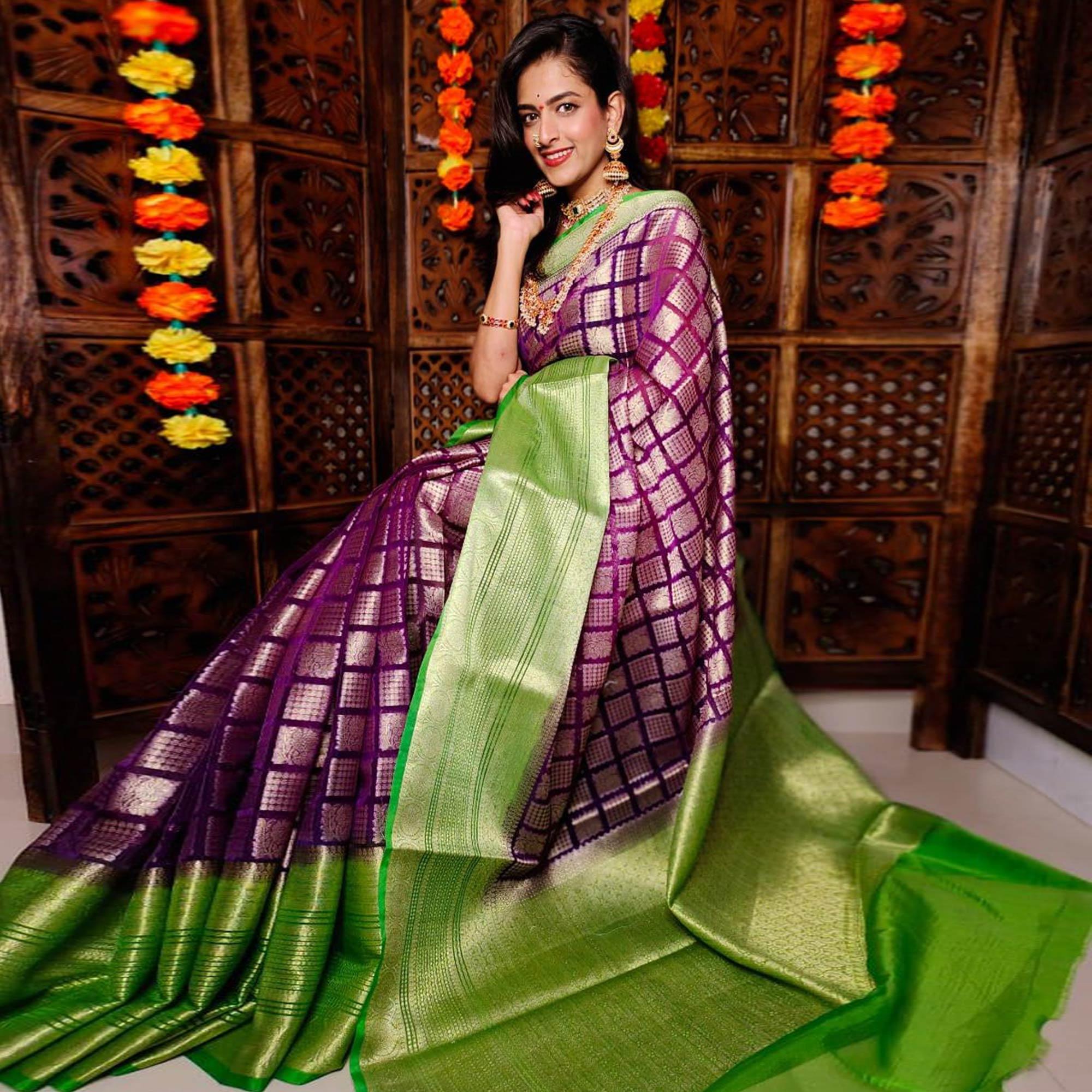 Purple Festive Wear Woven Banarasi Silk Saree - Peachmode