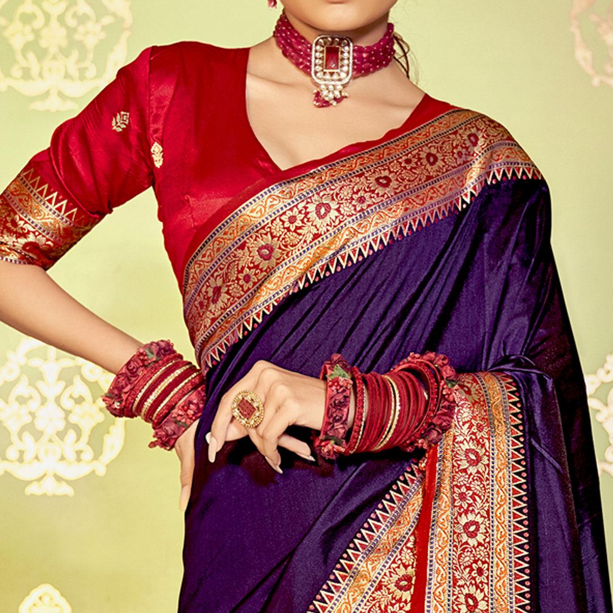 Purple Festive Wear Woven Banarasi Silk Saree - Peachmode