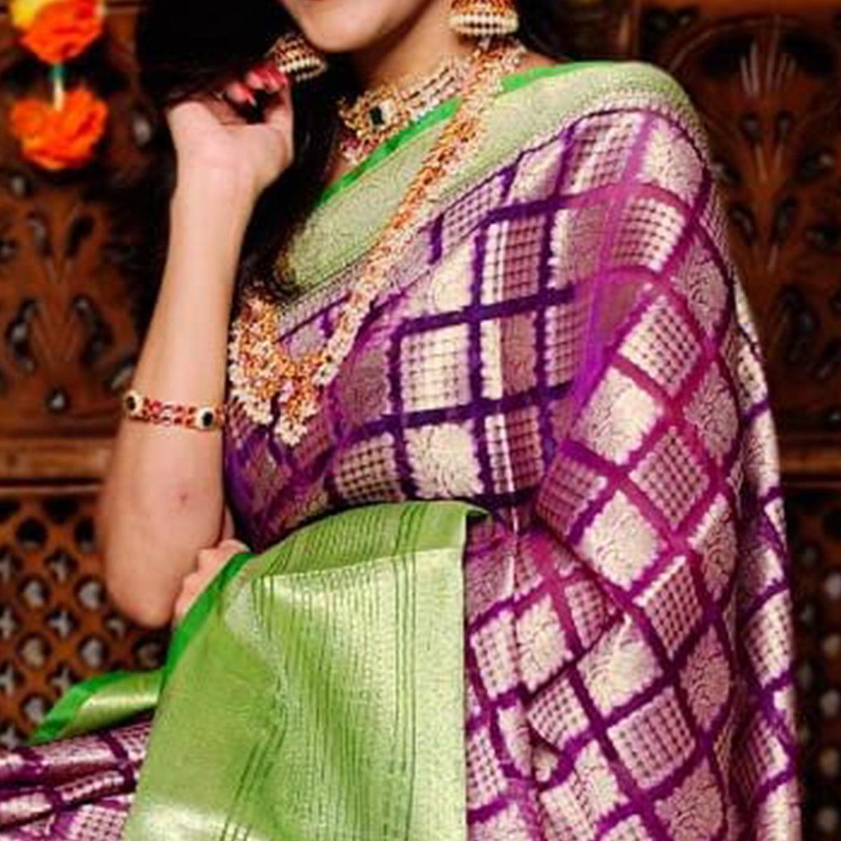 Purple Festive Wear Woven Banarasi Silk Saree - Peachmode