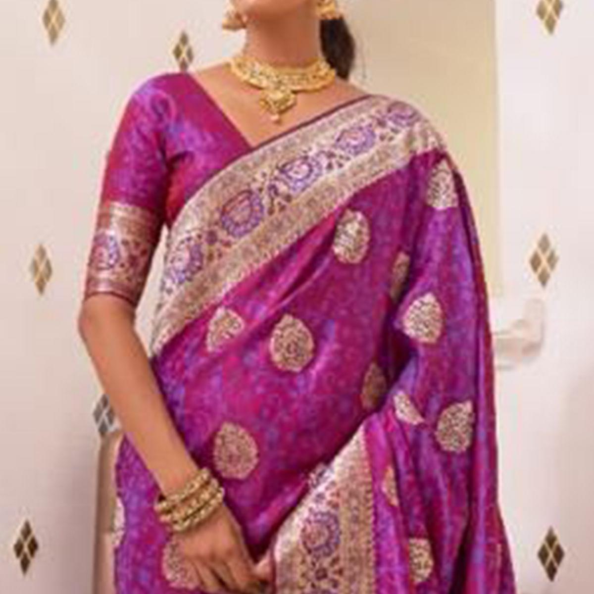 Purple Festive Wear Woven Banarasi Silk Saree - Peachmode