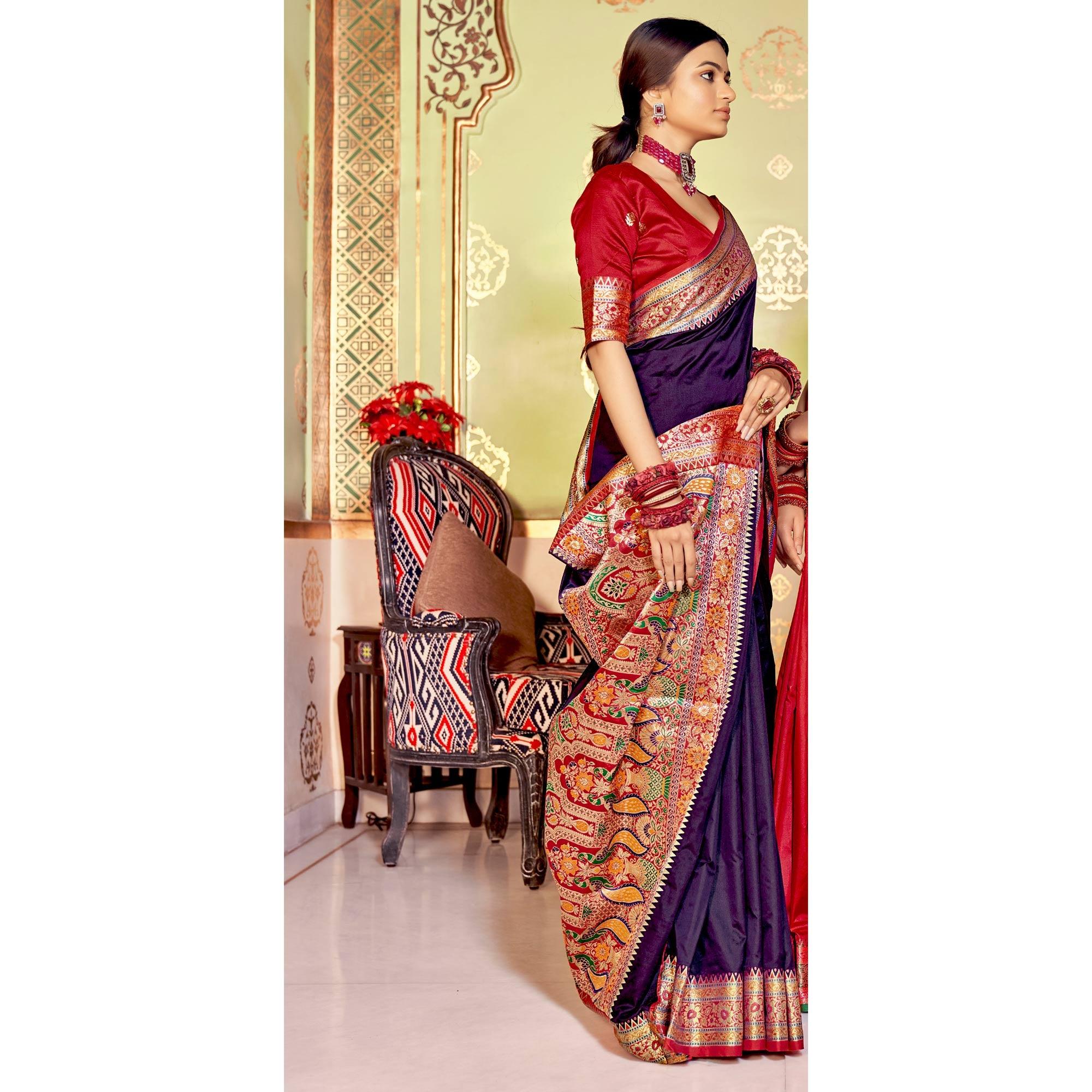 Purple Festive Wear Woven Banarasi Silk Saree - Peachmode