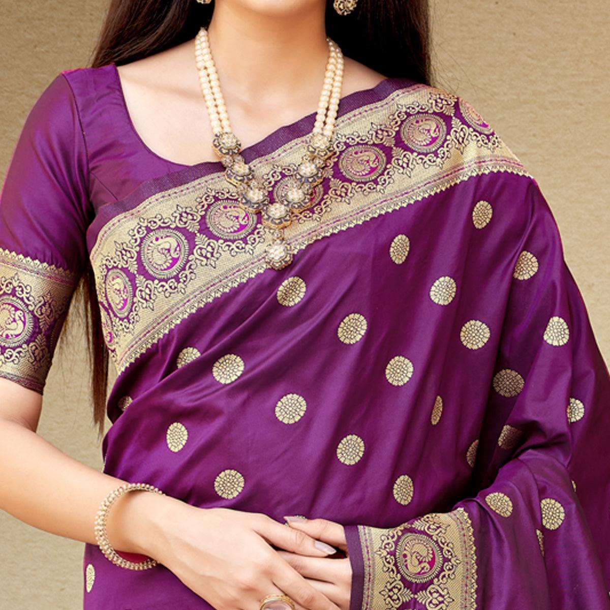 Purple Festive Wear Woven Banarasi Soft Silk Saree - Peachmode