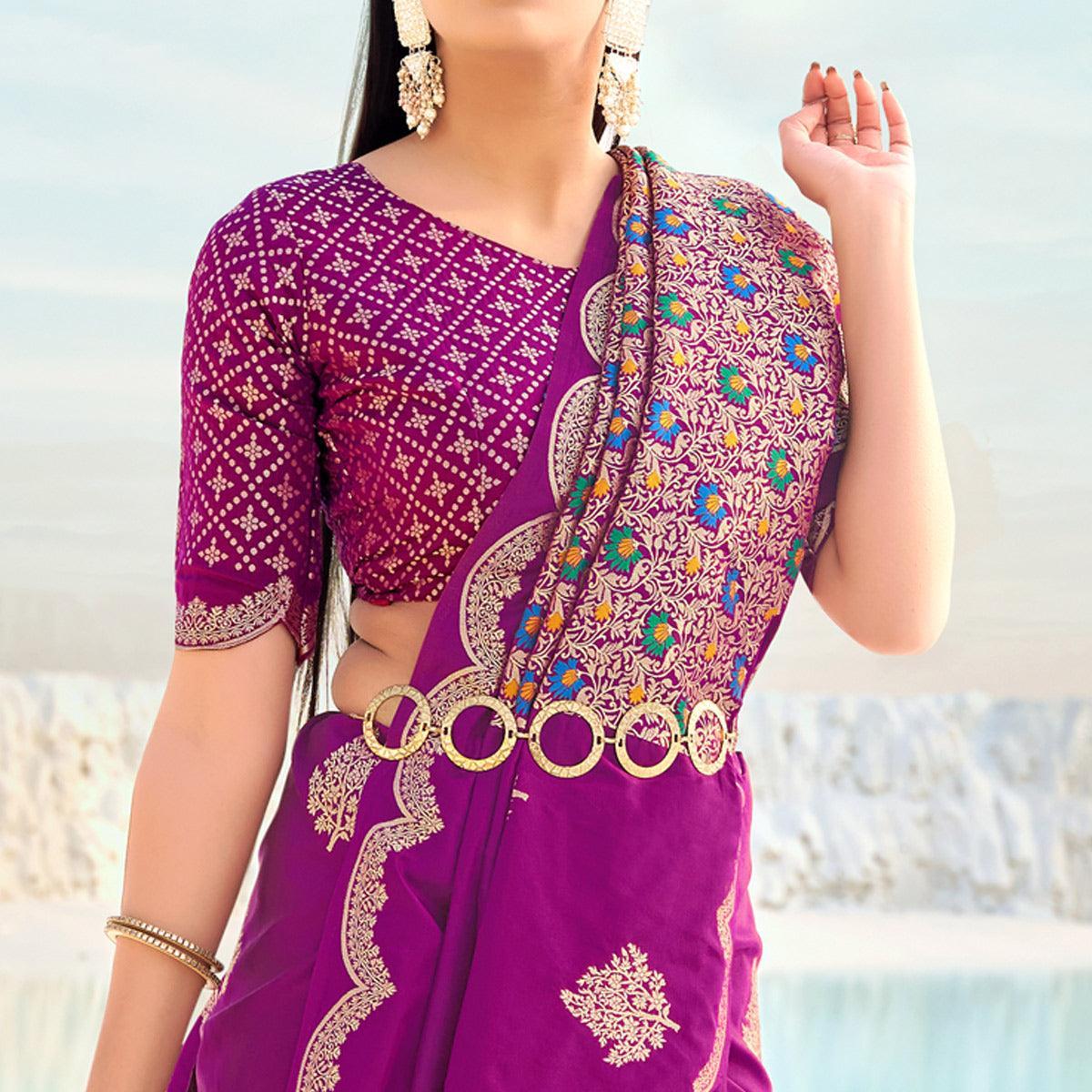 Purple Festive Wear Woven Banarasi Soft Silk Saree - Peachmode