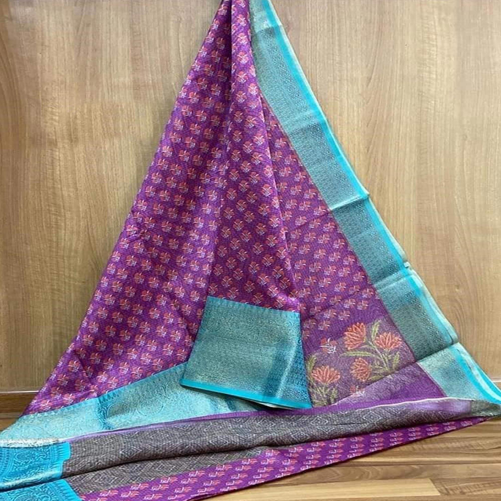 Purple Festive Wear Woven Chanderi Silk Saree - Peachmode