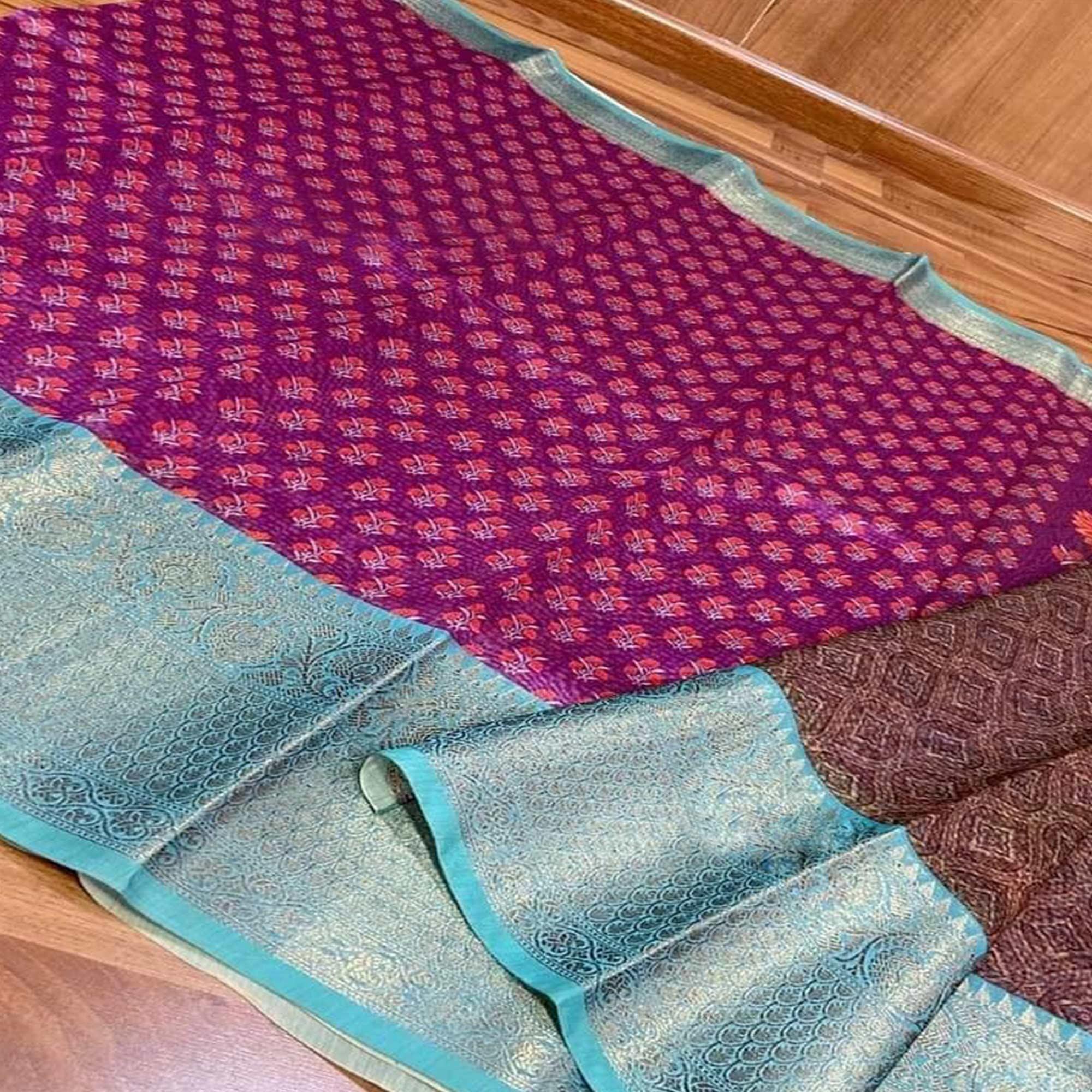 Purple Festive Wear Woven Chanderi Silk Saree - Peachmode