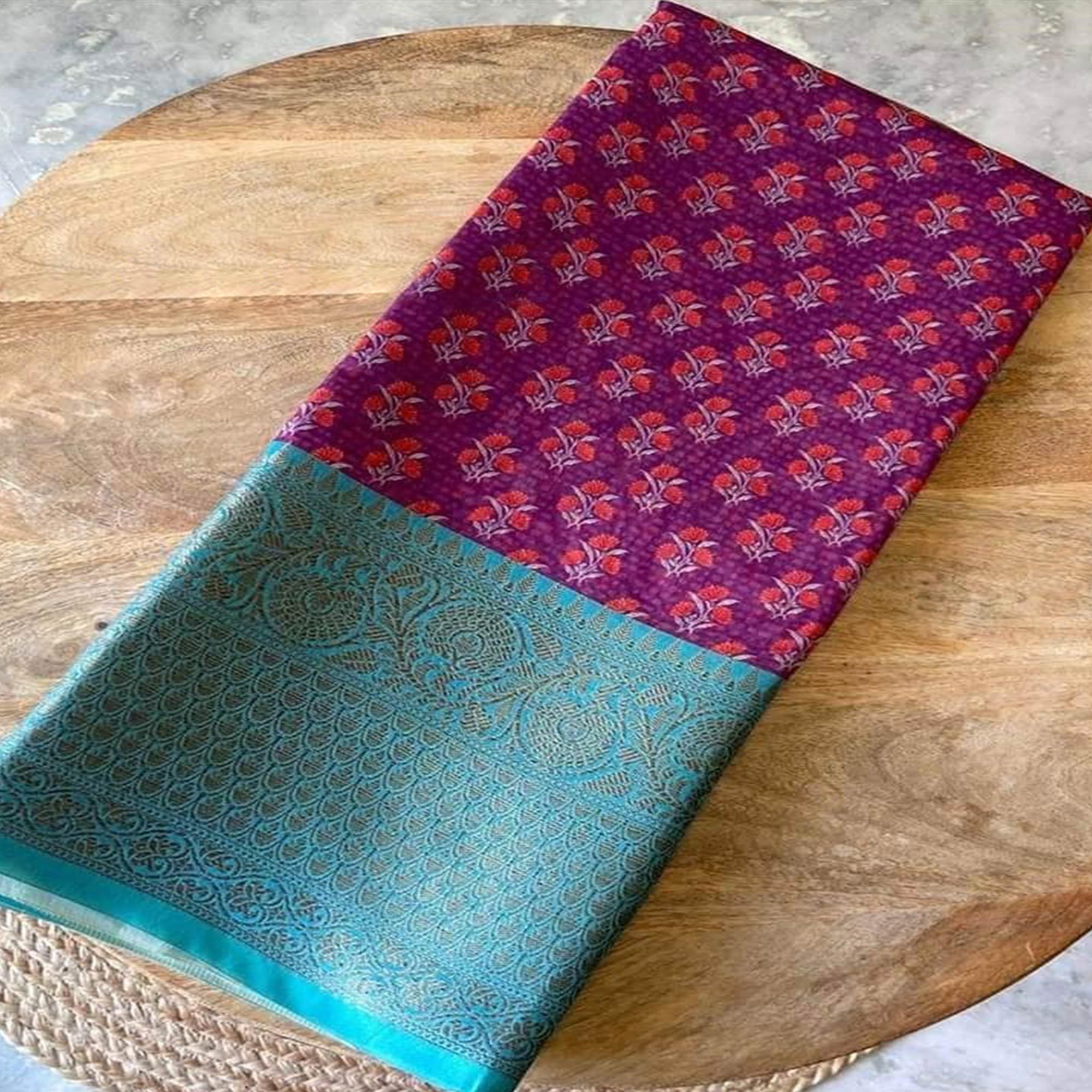 Purple Festive Wear Woven Chanderi Silk Saree - Peachmode