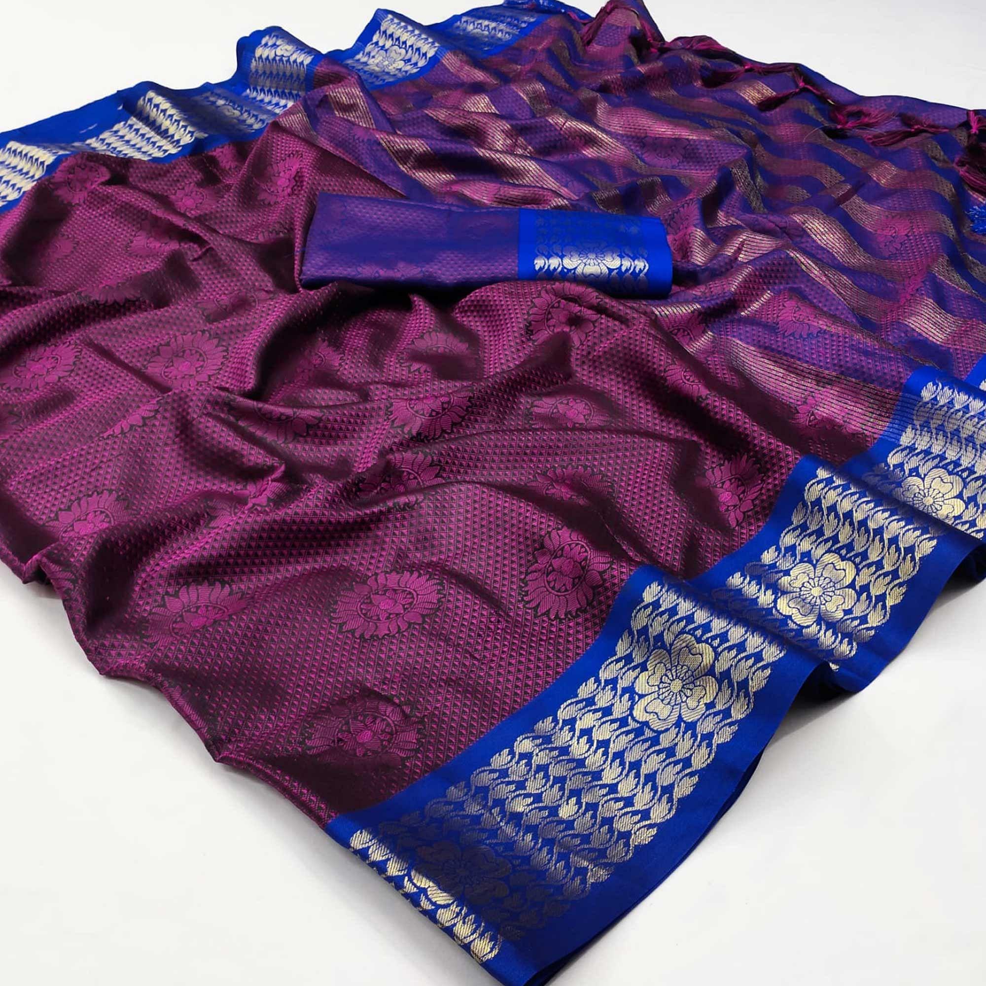 Purple Festive Wear Woven Cotton Silk Saree - Peachmode