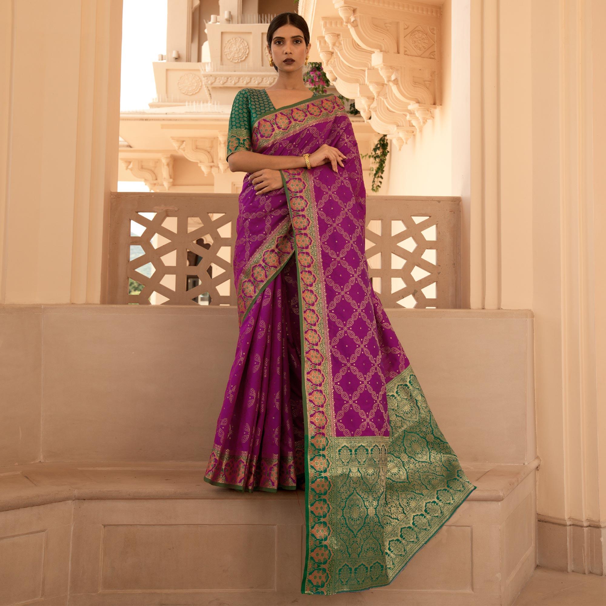 Purple Festive Wear Woven Handloom Saree - Peachmode