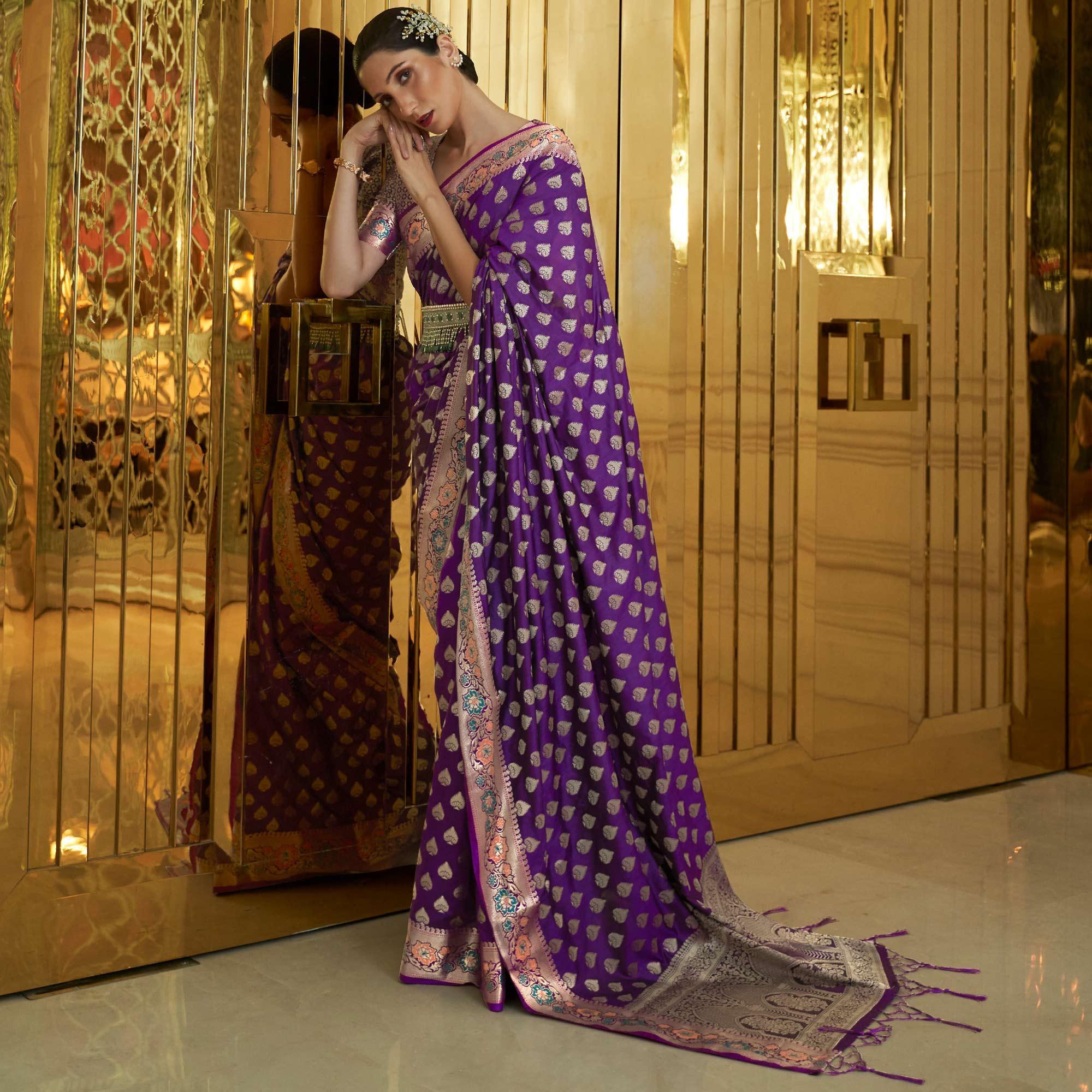 Purple Festive Wear Woven Handloom Silk Saree - Peachmode