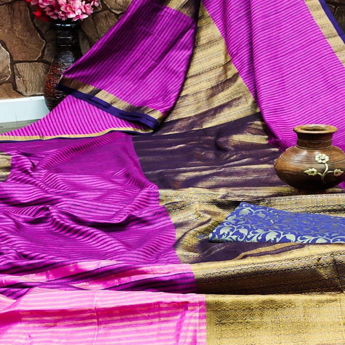 Purple Festive Wear Woven Heavy Rich Cotton Silk Saree - Peachmode