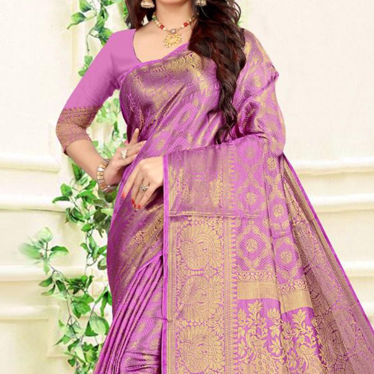 Purple Festive Wear Woven Kanjeevaram Silk Saree - Peachmode