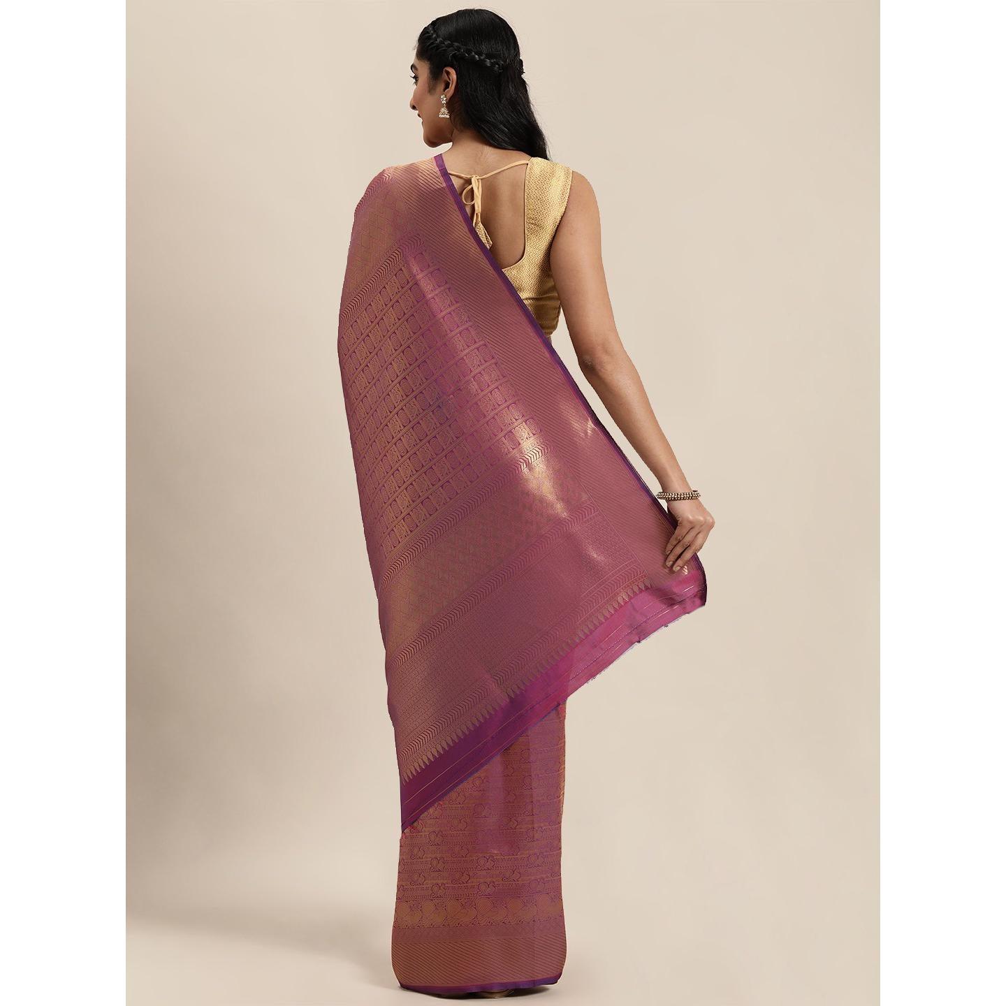 Purple Festive Wear Woven Kanjivaram Silk Saree - Peachmode